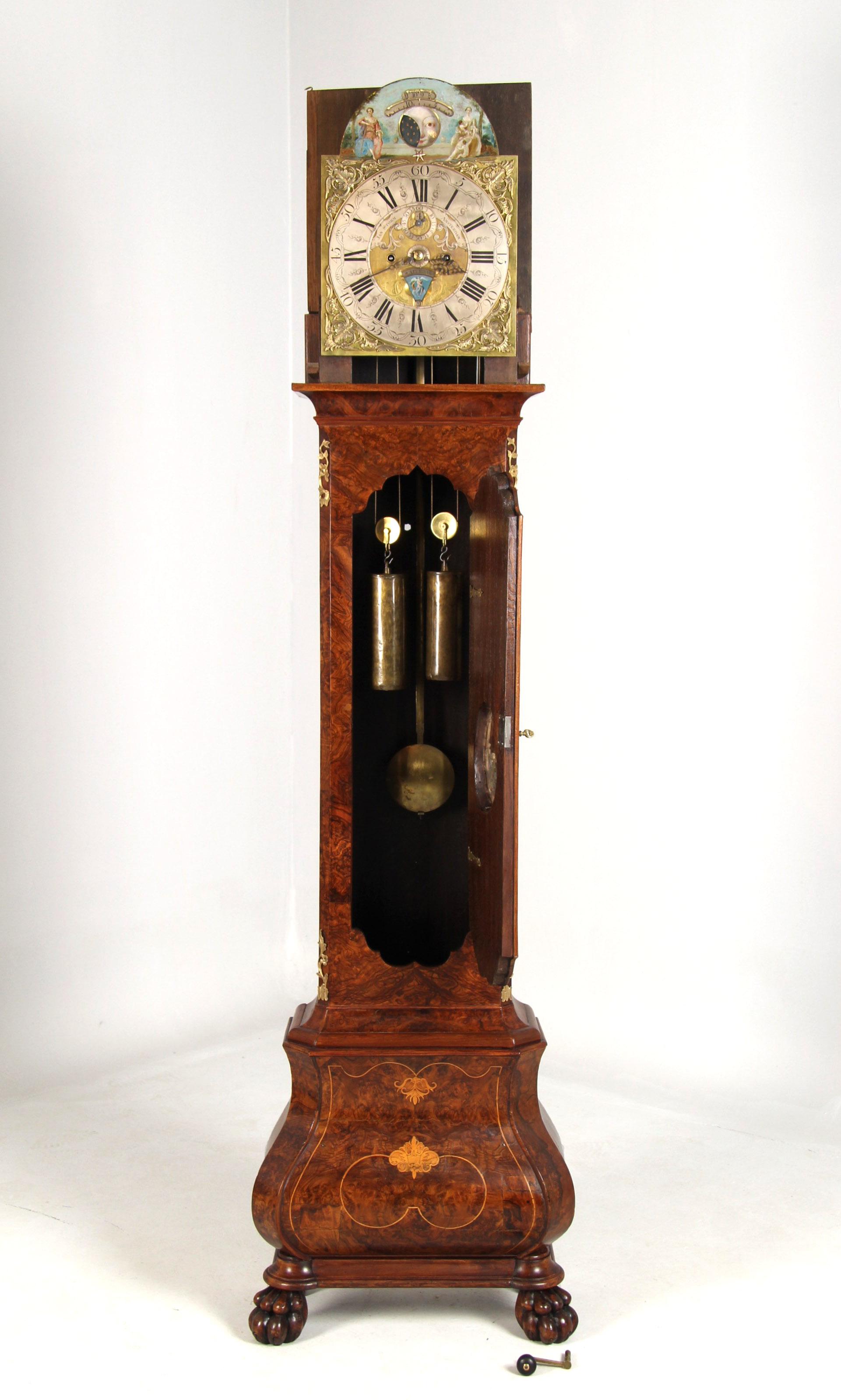 18th Century Dutch Grandfather Clock, Calendar and Moonphases, Amsterdam 1760-70 For Sale 9