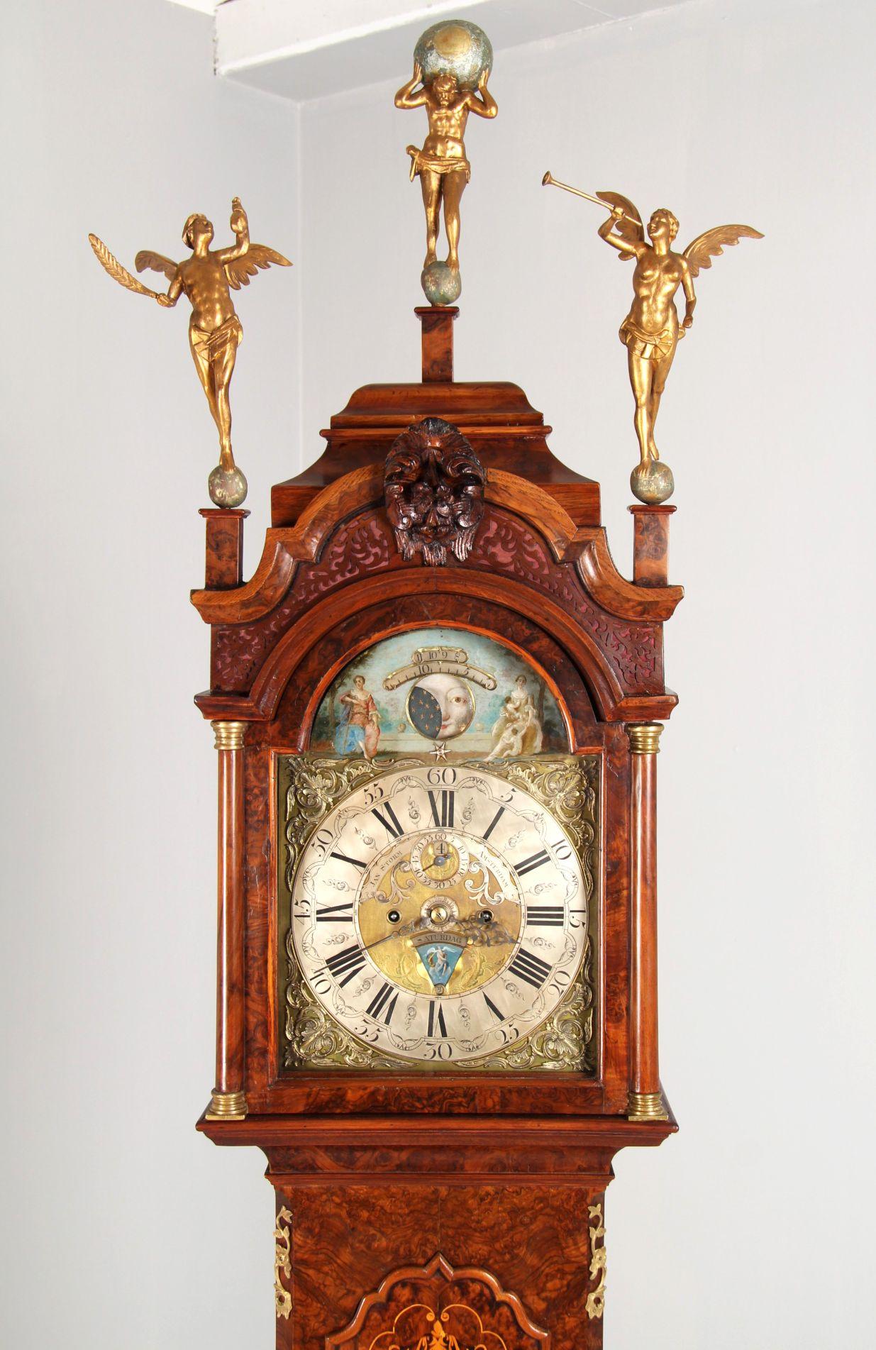 Louis XV 18th Century Dutch Grandfather Clock, Calendar and Moonphases, Amsterdam 1760-70 For Sale