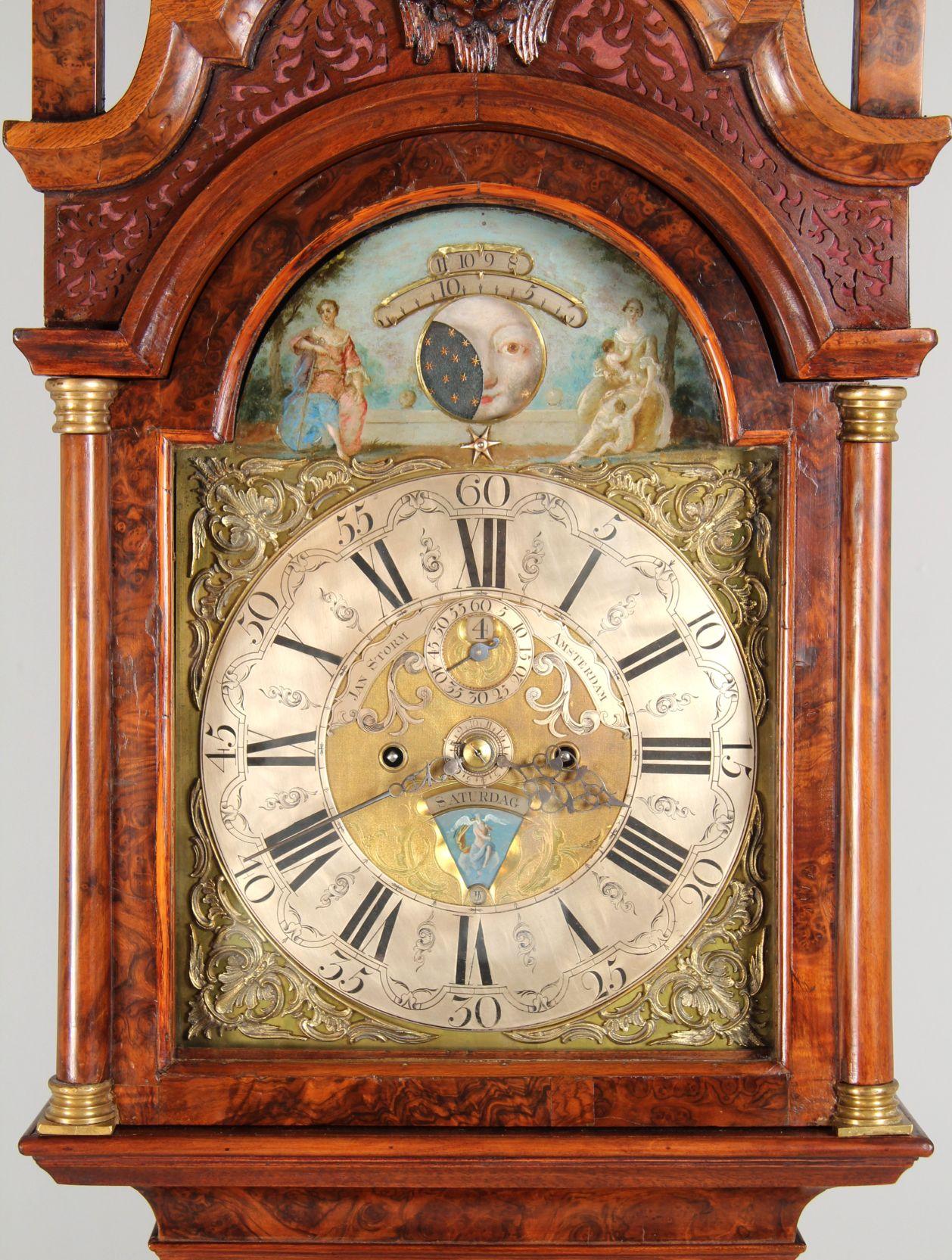 Gilt 18th Century Dutch Grandfather Clock, Calendar and Moonphases, Amsterdam 1760-70 For Sale