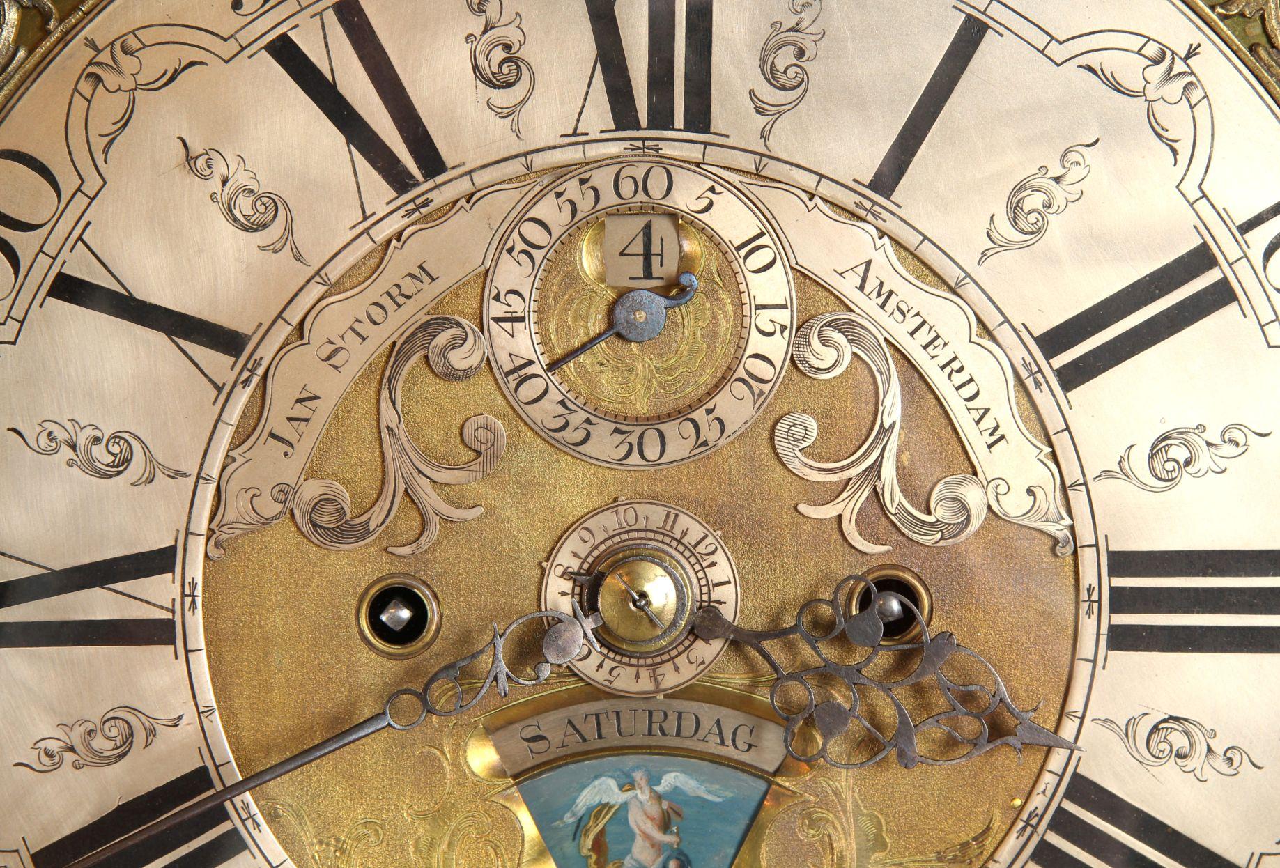 Walnut 18th Century Dutch Grandfather Clock, Calendar and Moonphases, Amsterdam 1760-70 For Sale