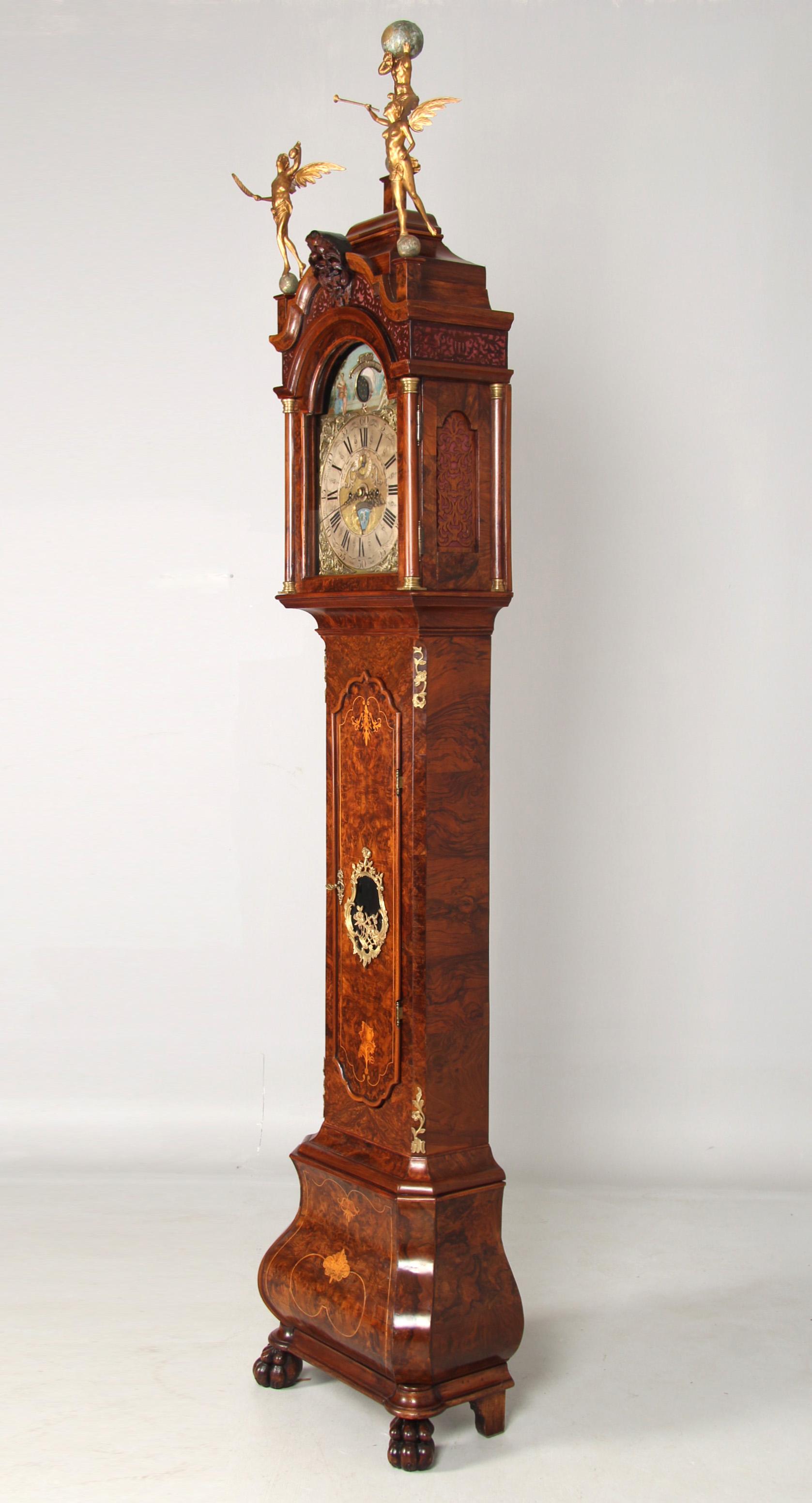 18th Century Dutch Grandfather Clock, Calendar and Moonphases, Amsterdam 1760-70 For Sale 1