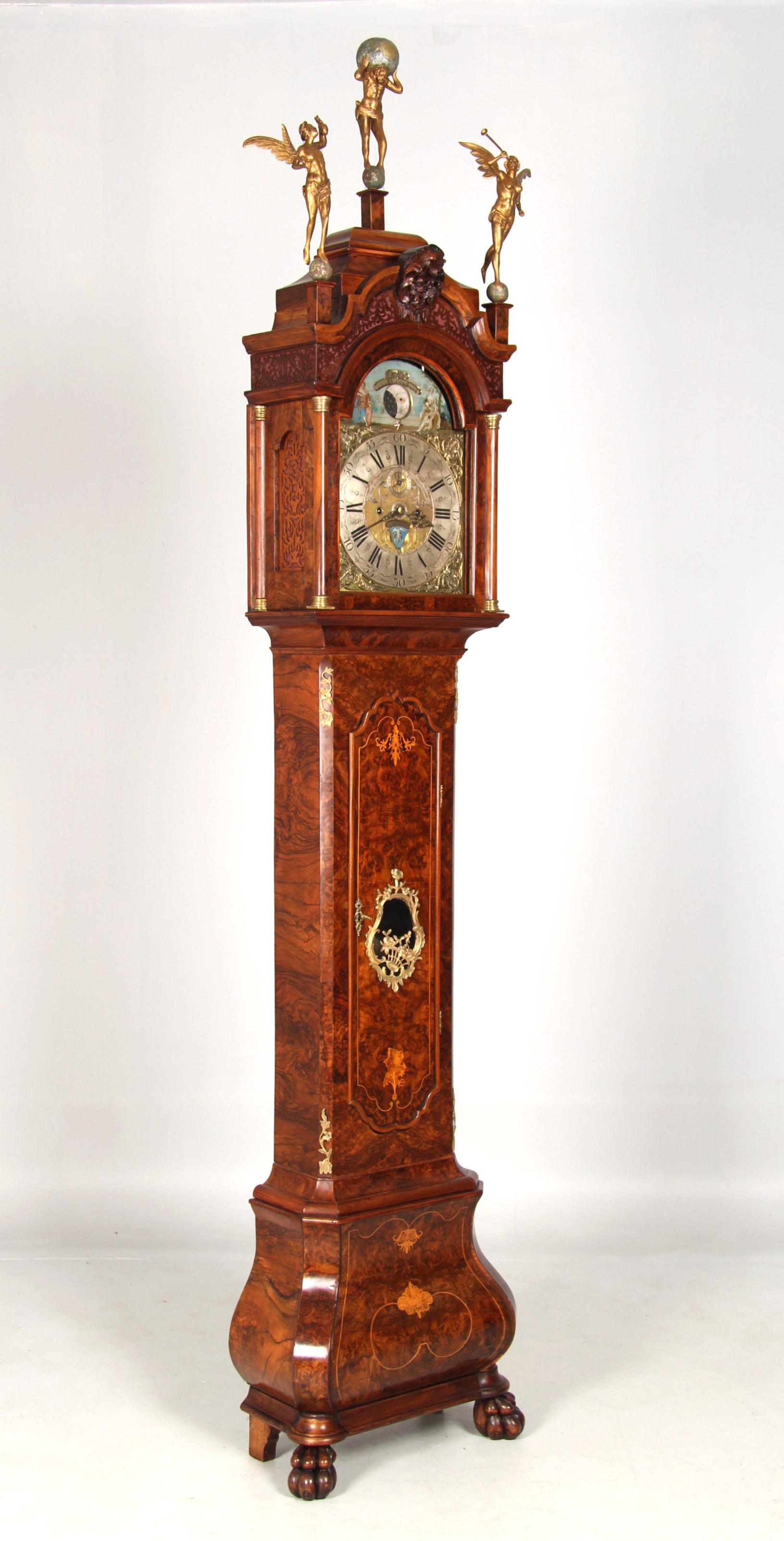 18th Century Dutch Grandfather Clock, Calendar and Moonphases, Amsterdam 1760-70 For Sale 2