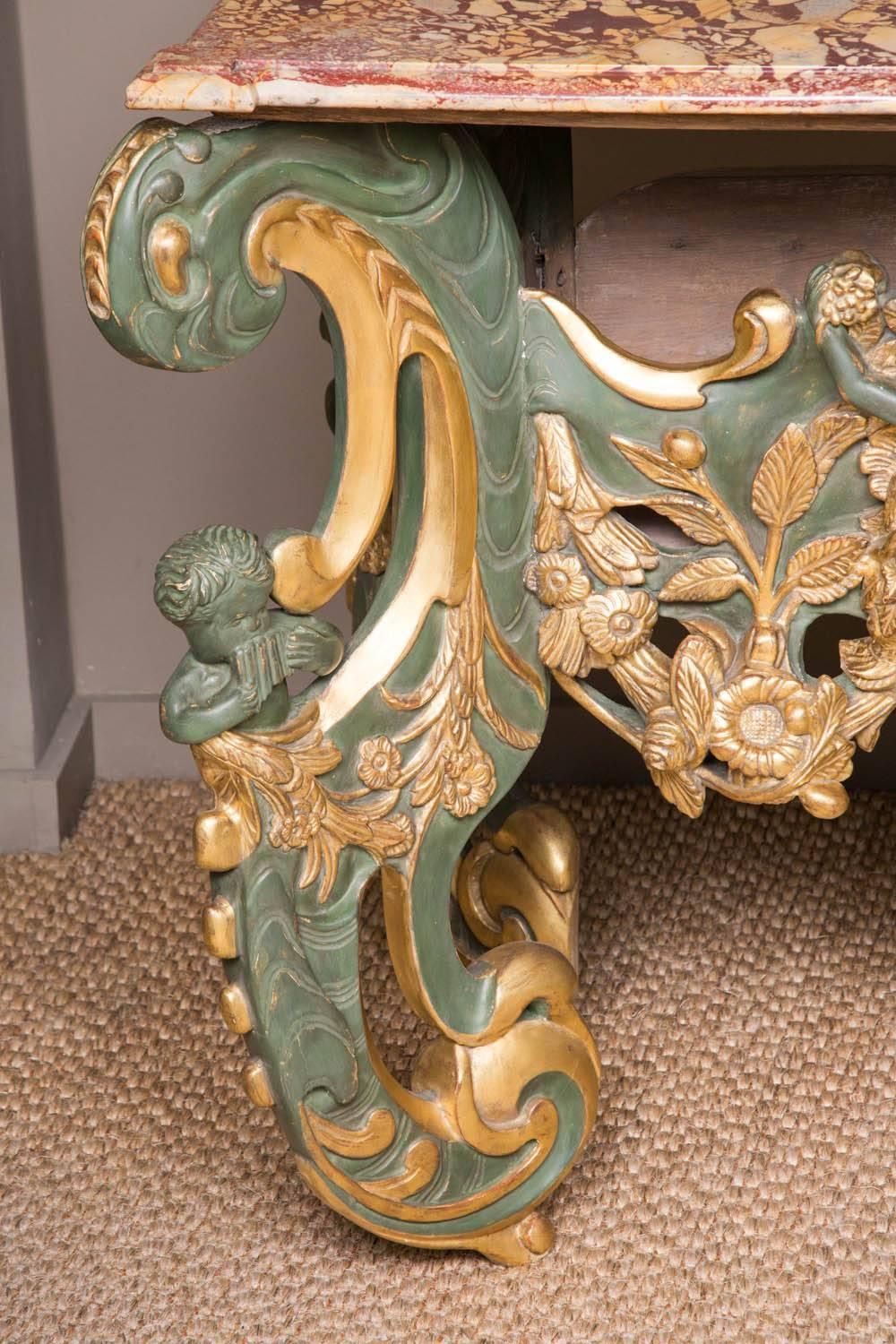Baroque 18th Century Dutch Green Painted and Gilt Centre Table 