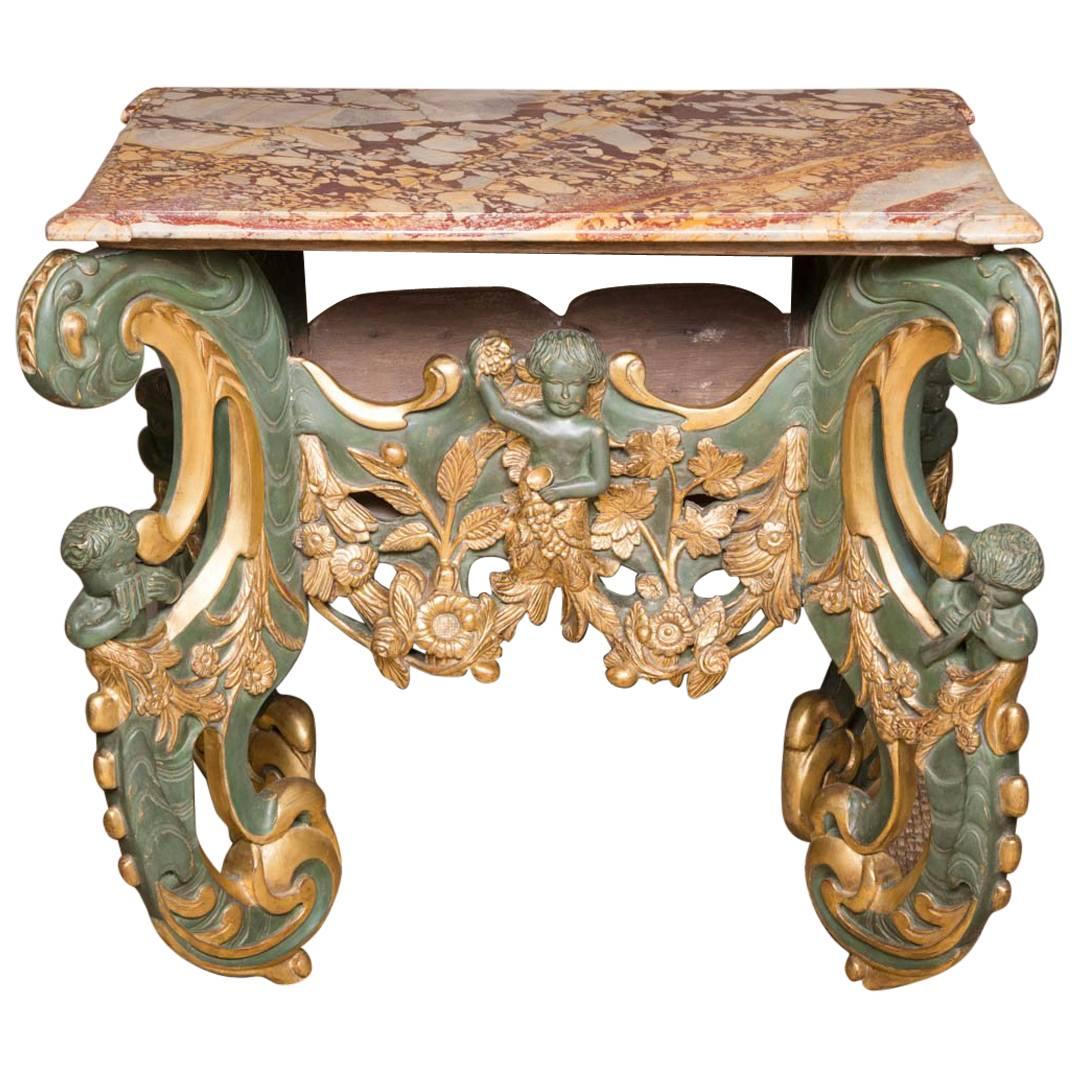 18th Century Dutch Green Painted and Gilt Centre Table "Kwabtafel", circa 1700 For Sale