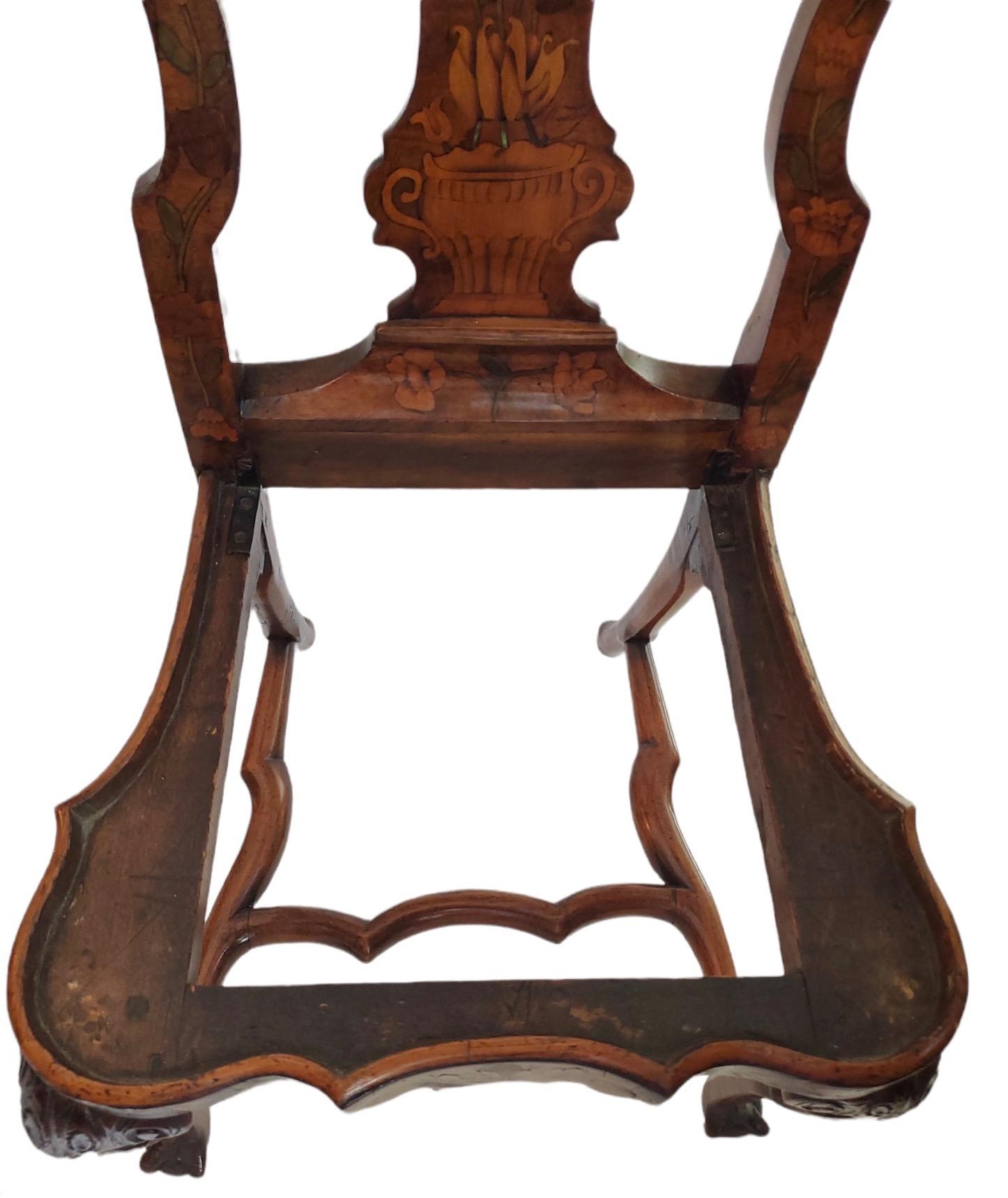Hand-Carved 18th Century Dutch Inlaid Walnut Side Chairs For Sale