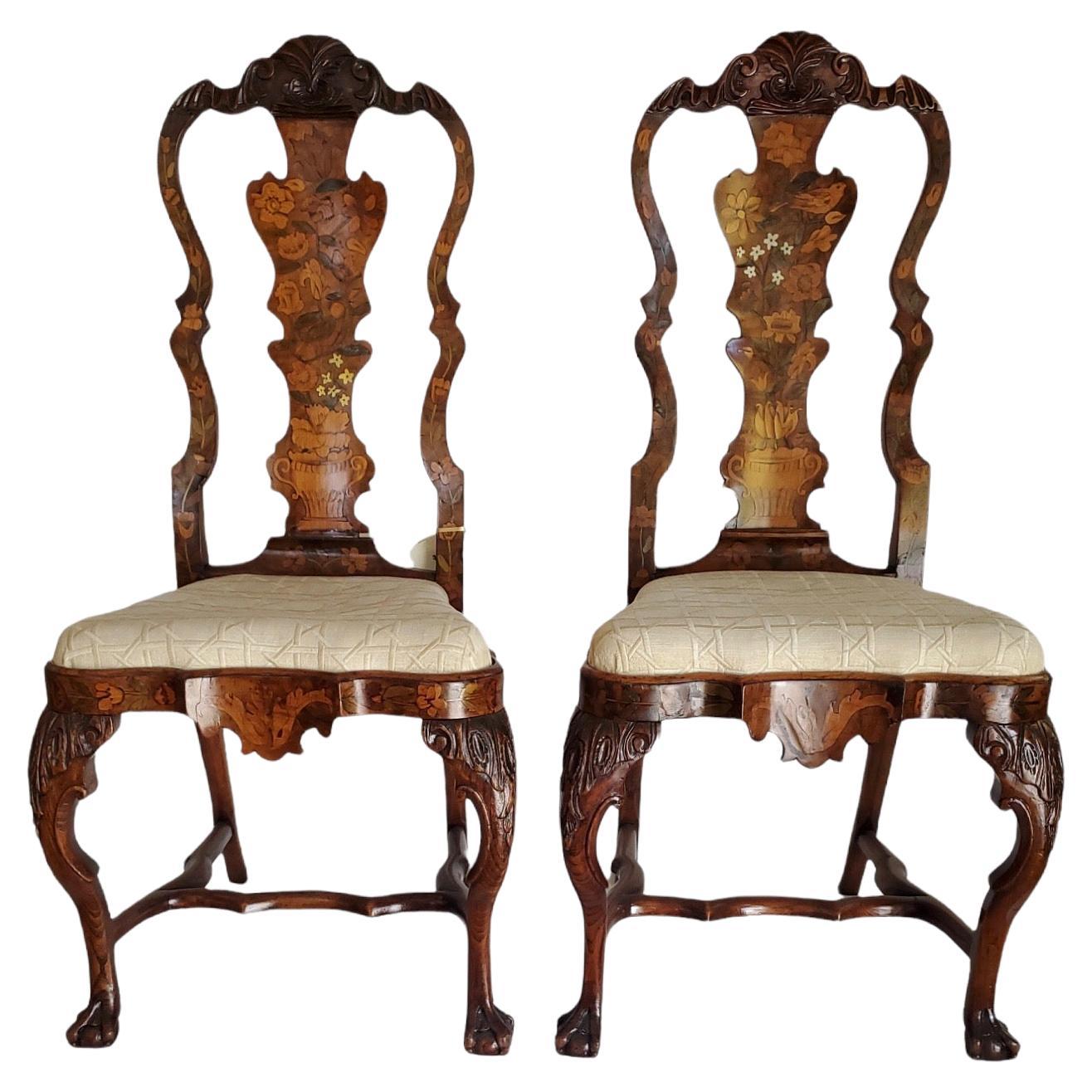 18th Century Dutch Inlaid Walnut Side Chairs For Sale