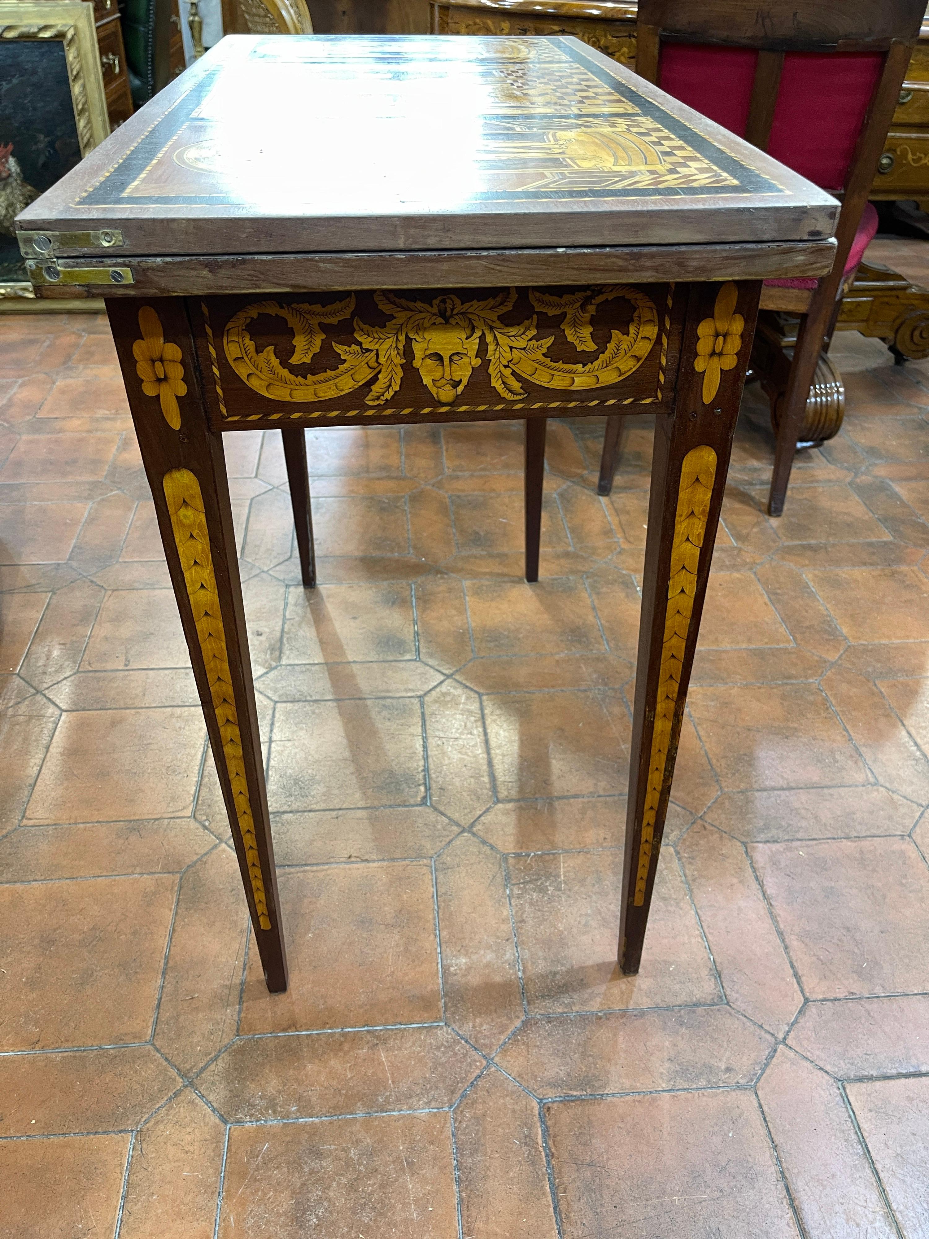 18th Century Dutch Louis XVI Mahogany Fruitwood Inlay Game Table, 1790s 10