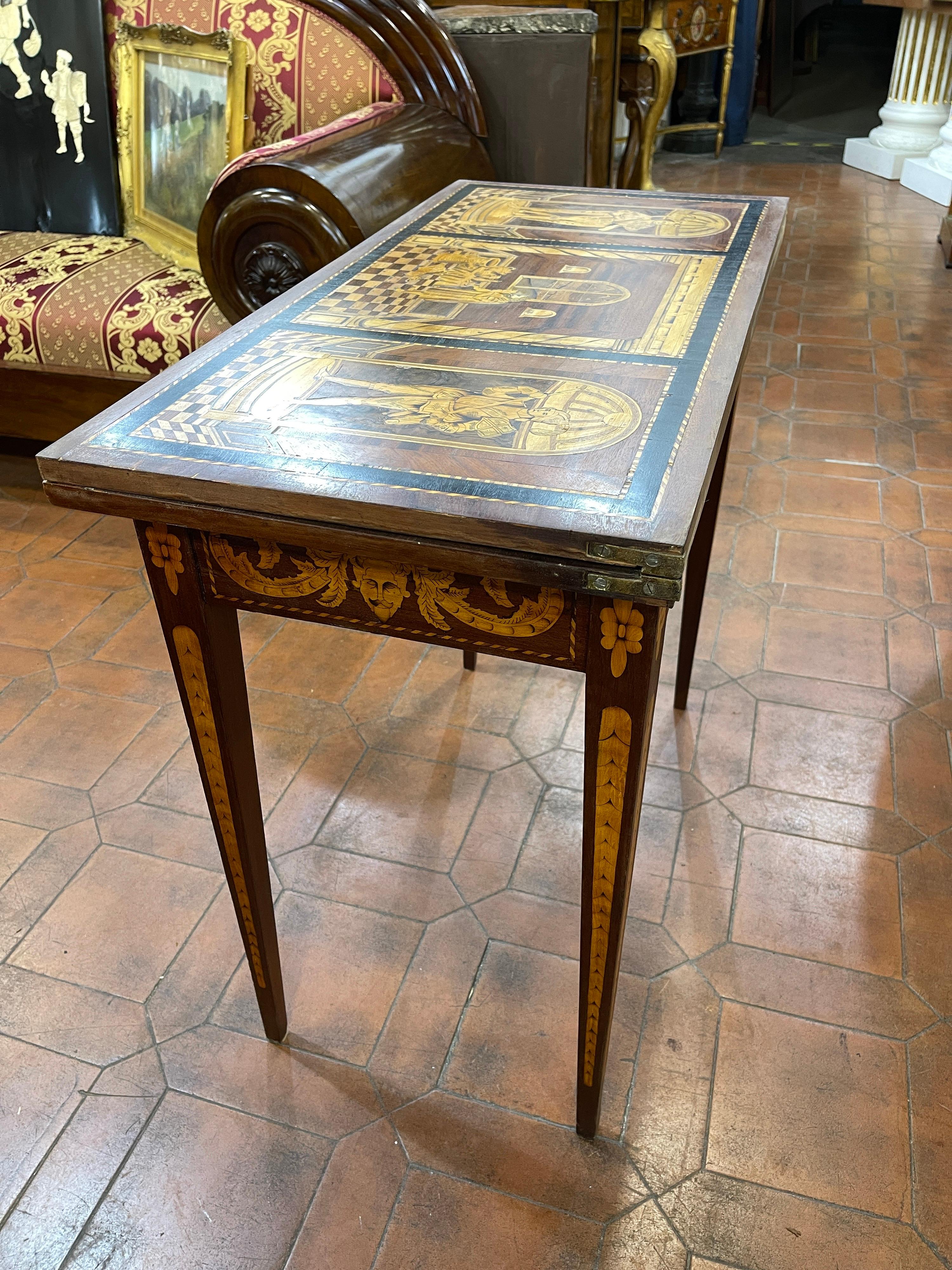 18th Century Dutch Louis XVI Mahogany Fruitwood Inlay Game Table, 1790s 12