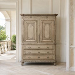 18th Century Dutch Louis XVI Period Stripped Oak Linen Press