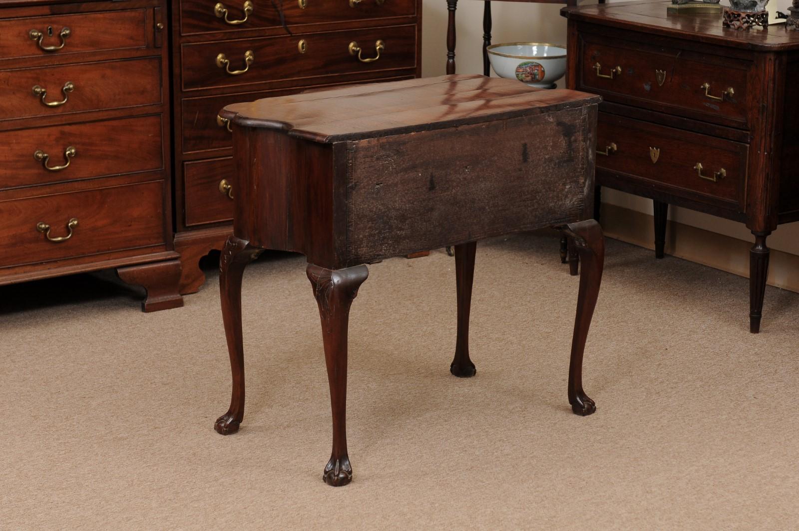 18th Century Dutch Lowboy in Mahogany with Serpentine Front & 2 Drawers For Sale 9