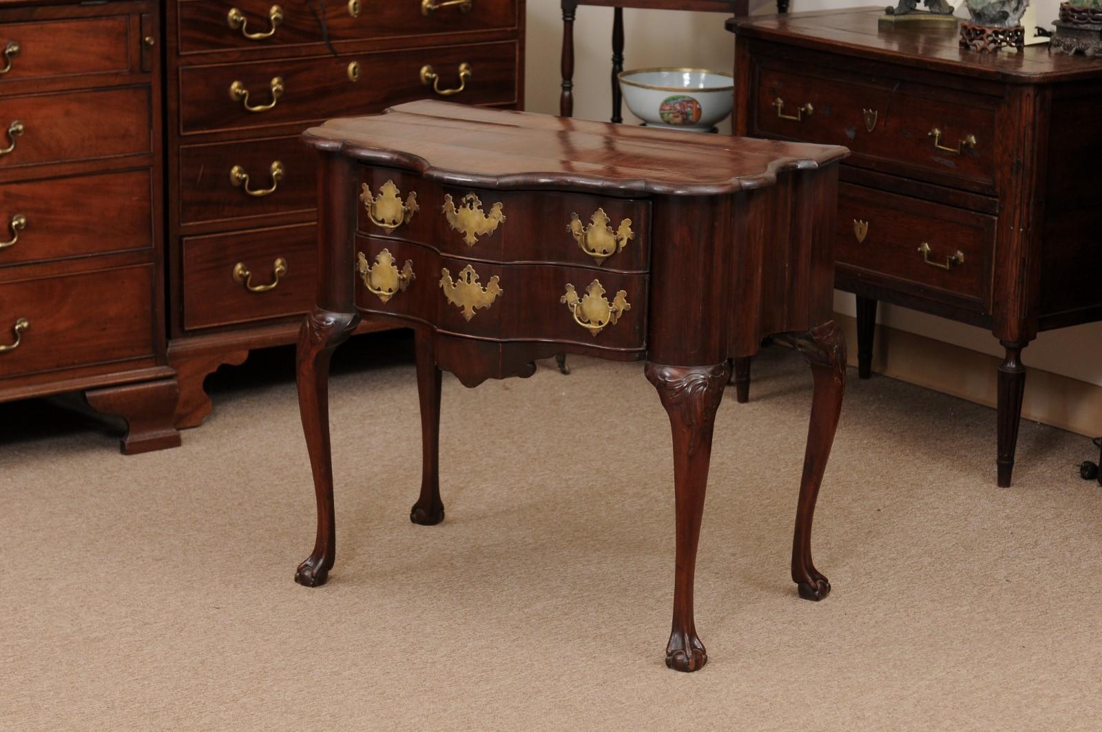 18th Century Dutch Lowboy in Mahogany with Serpentine Front & 2 Drawers For Sale 11