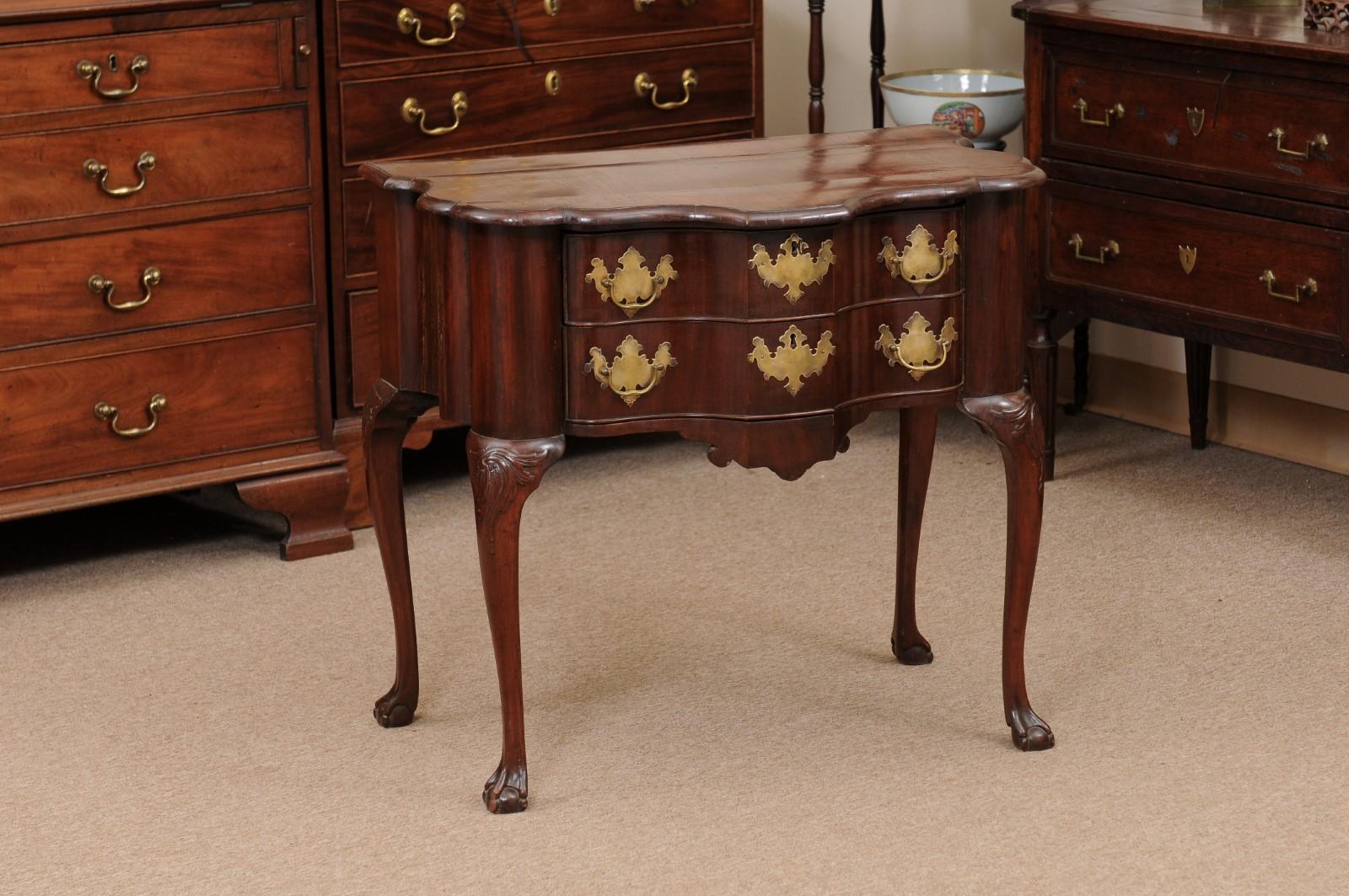18th Century and Earlier 18th Century Dutch Lowboy in Mahogany with Serpentine Front & 2 Drawers For Sale
