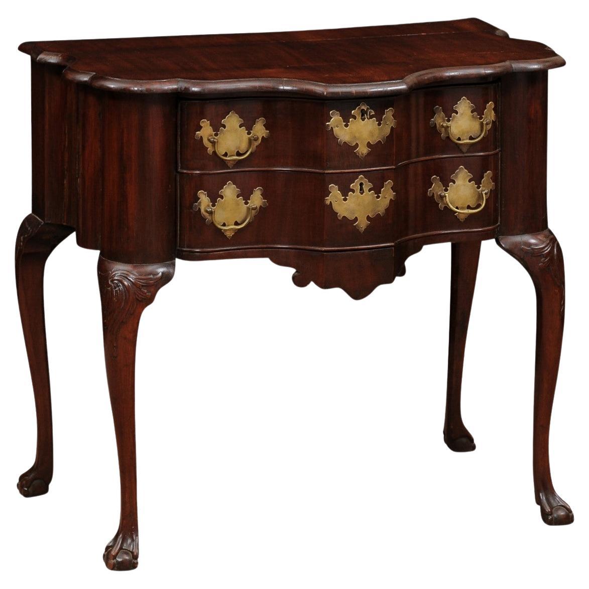 18th Century Dutch Lowboy in Mahogany with Serpentine Front & 2 Drawers For Sale
