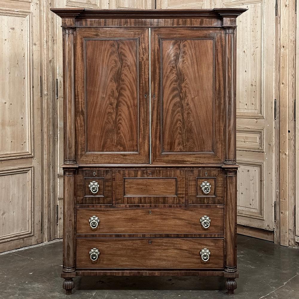 Hand-Crafted 18th Century Dutch Mahogany Linen Press For Sale