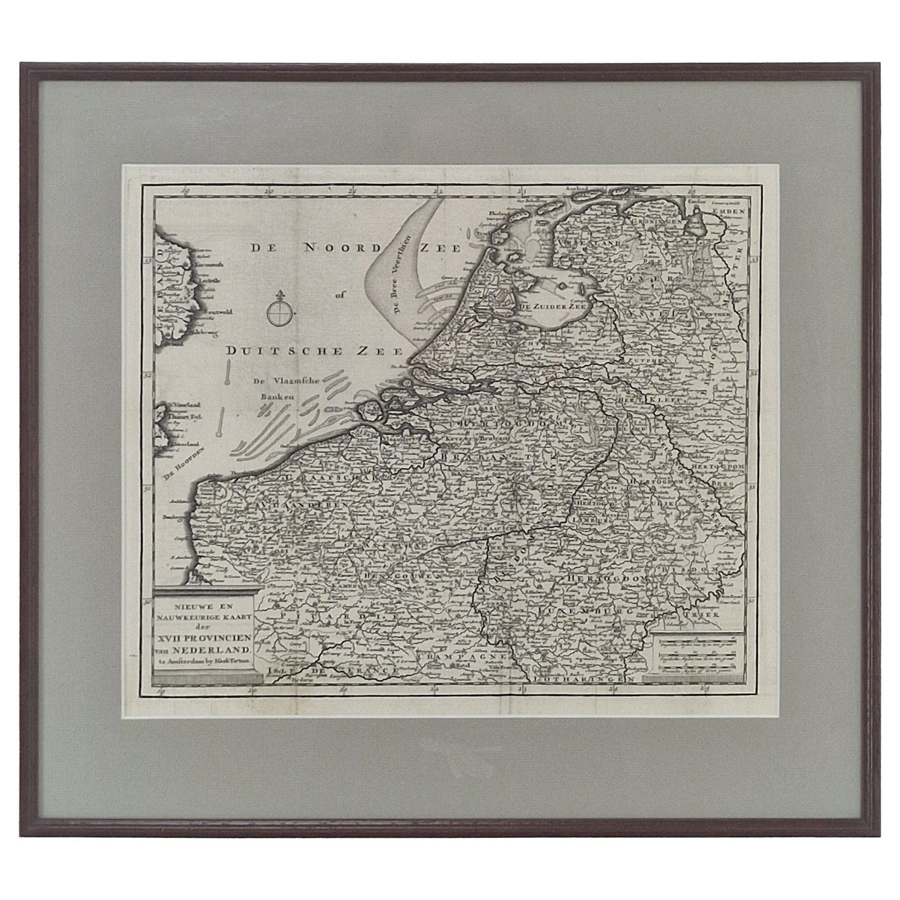 18th Century Dutch Map of the Seventeen Provinces by Isaak Tirion, circa 1750 For Sale