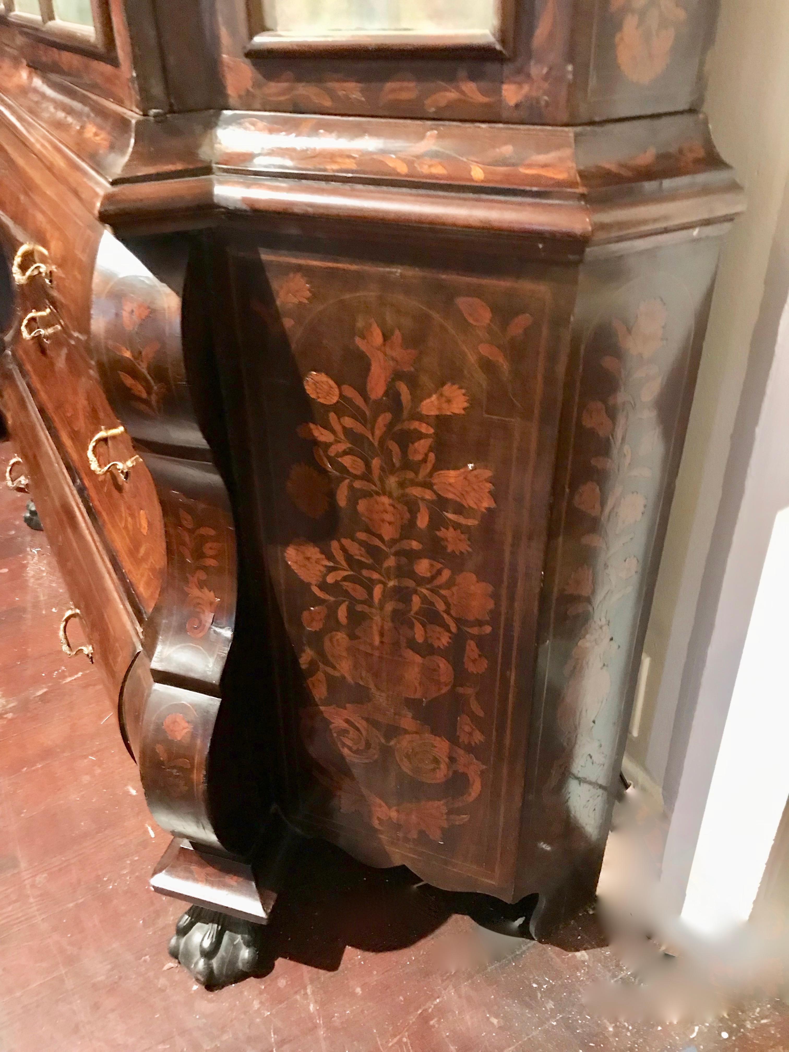 18th Century Dutch Marquetry Bookcase / Display Cabinet 3