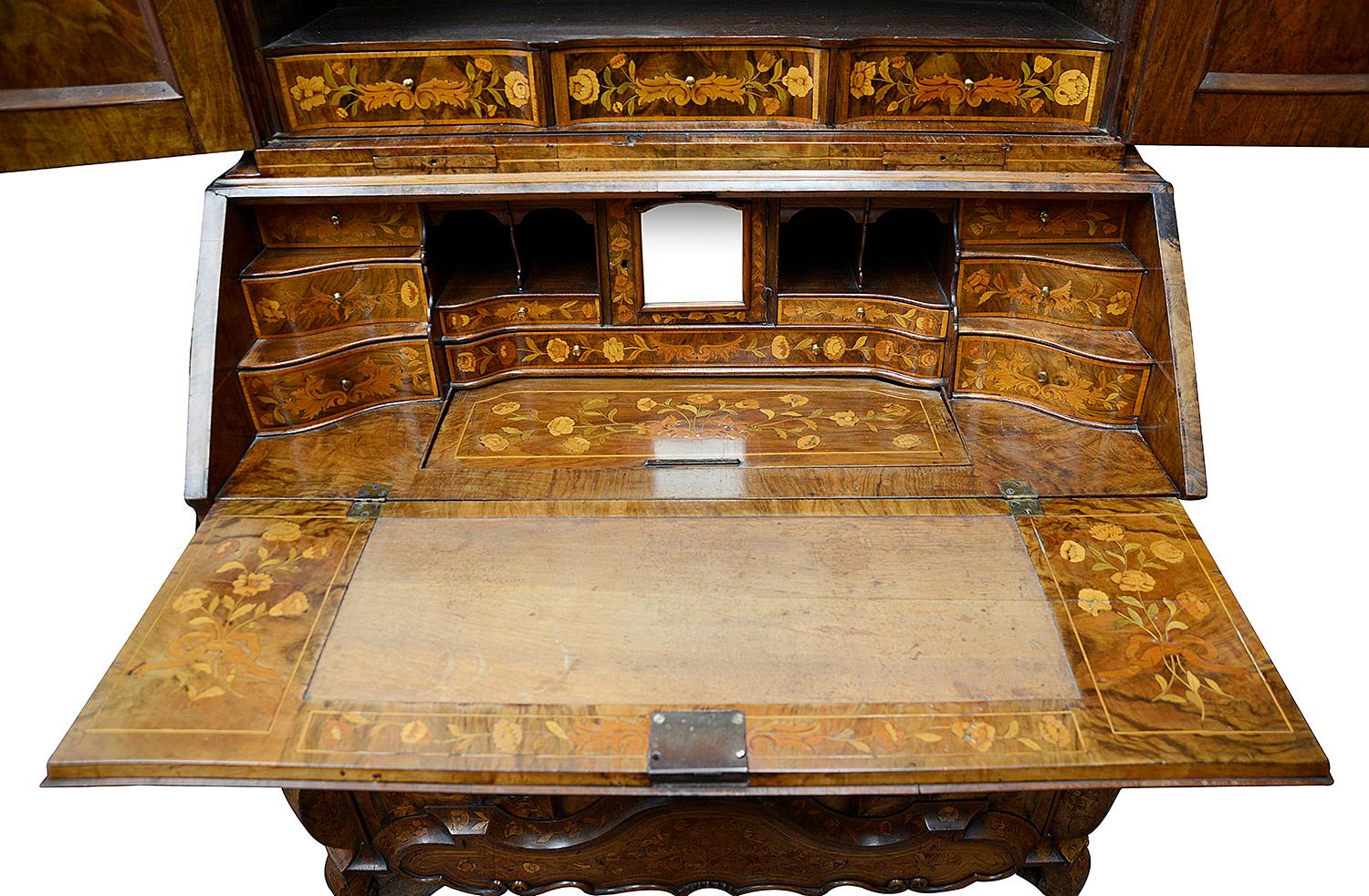 18th Century Dutch Marquetry Bureau Bookcase In Good Condition For Sale In Brighton, Sussex
