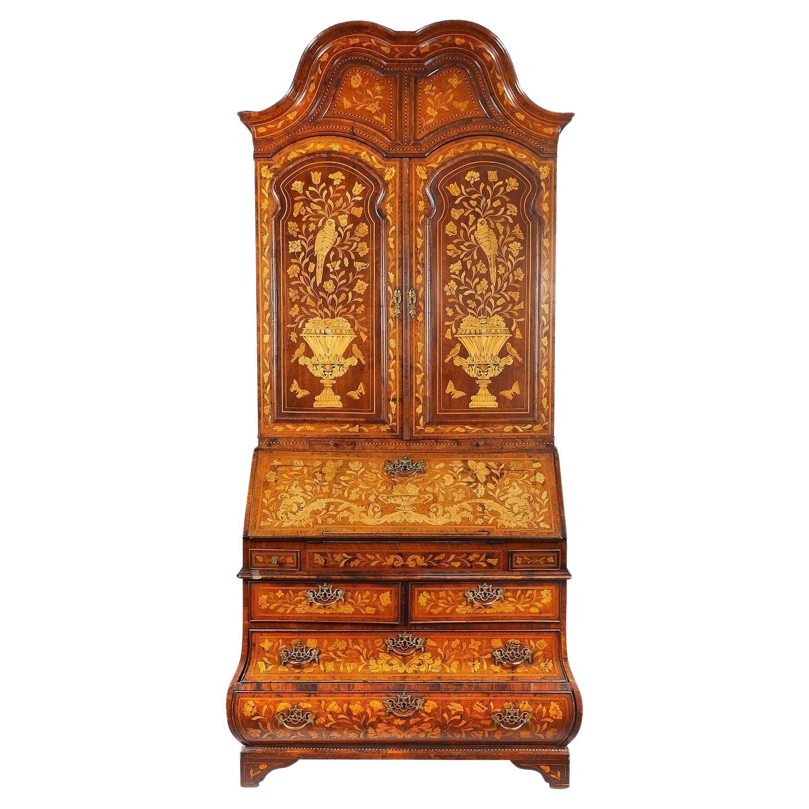 18th Century Dutch Marquetry Bureau Bookcase