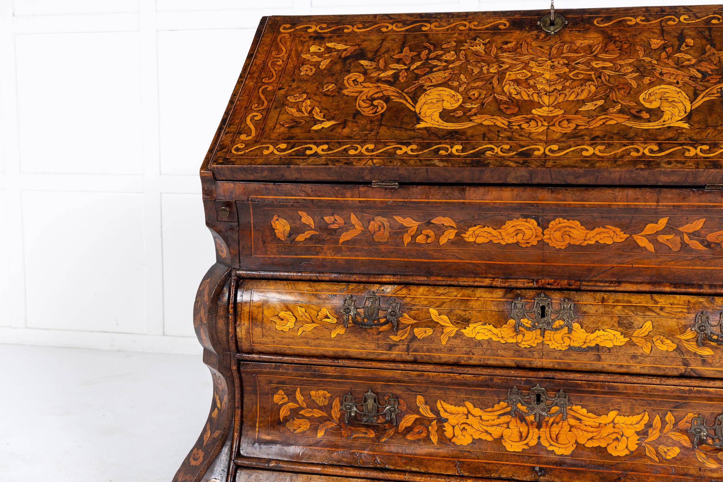 18th Century and Earlier 18th Century Dutch Marquetry Bureau For Sale