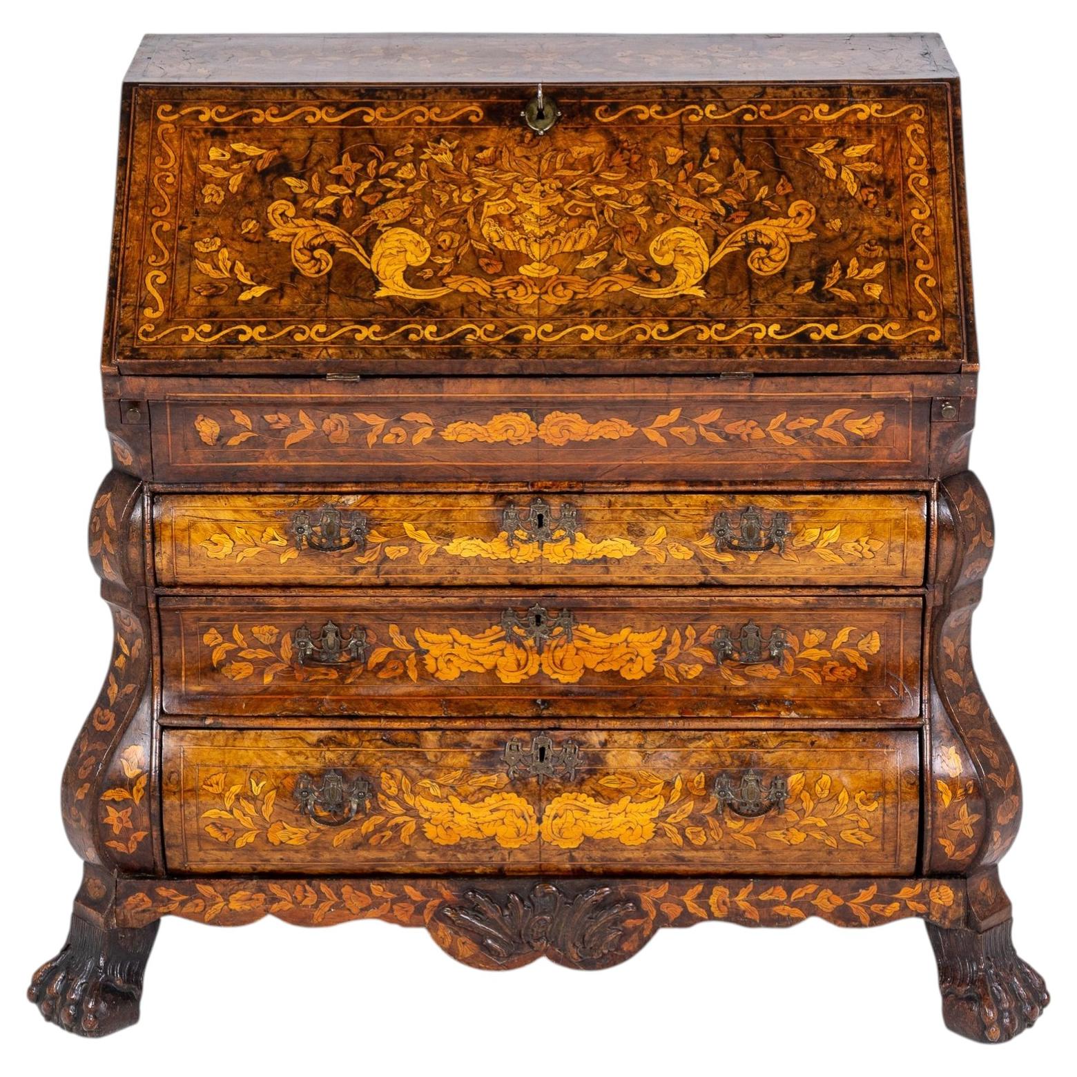 18th Century Dutch Marquetry Bureau For Sale