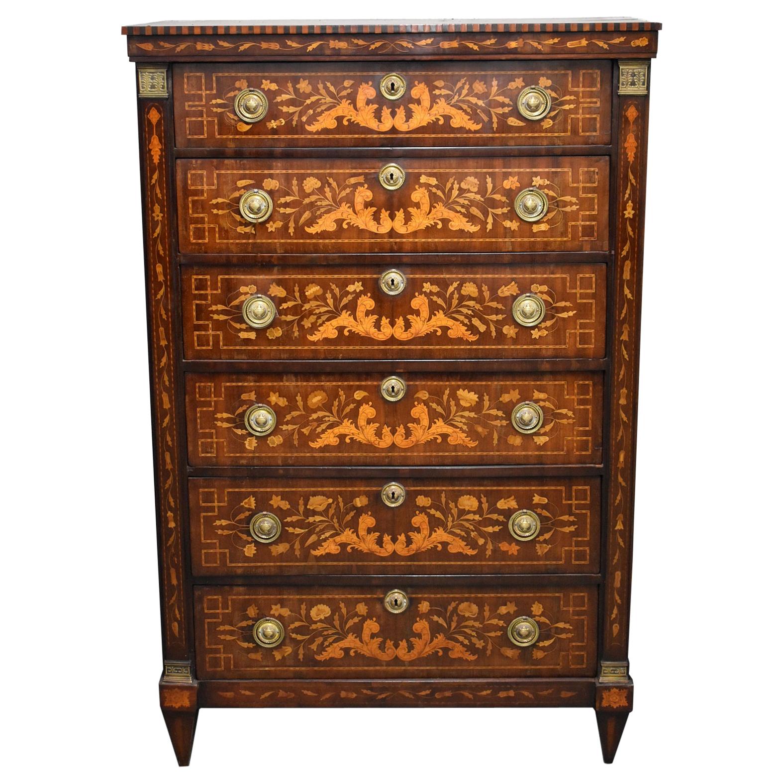 18th Century Dutch Marquetry Chest of Drawers For Sale