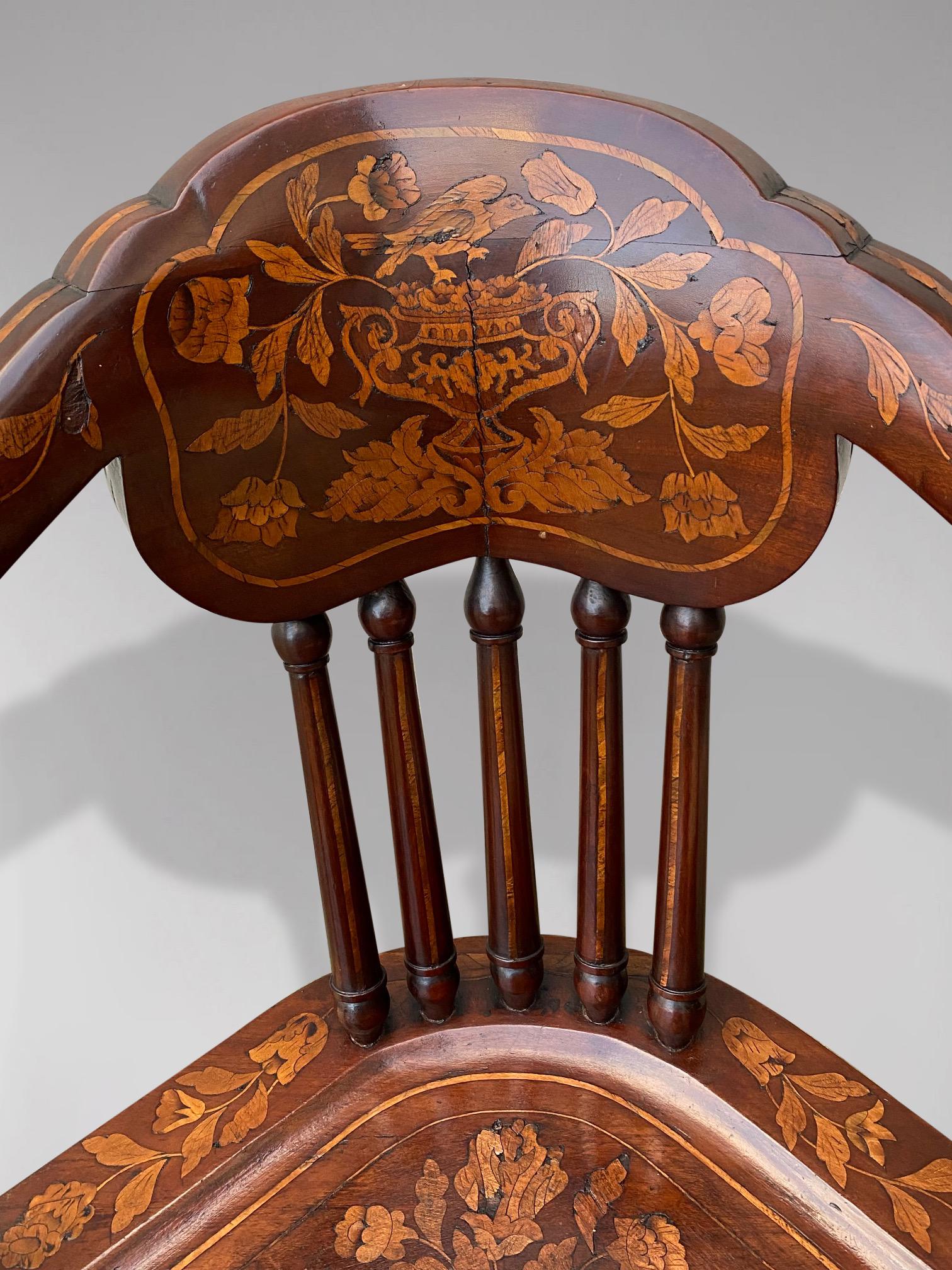 18th Century and Earlier 18th Century Dutch Marquetry Corner Armchair For Sale