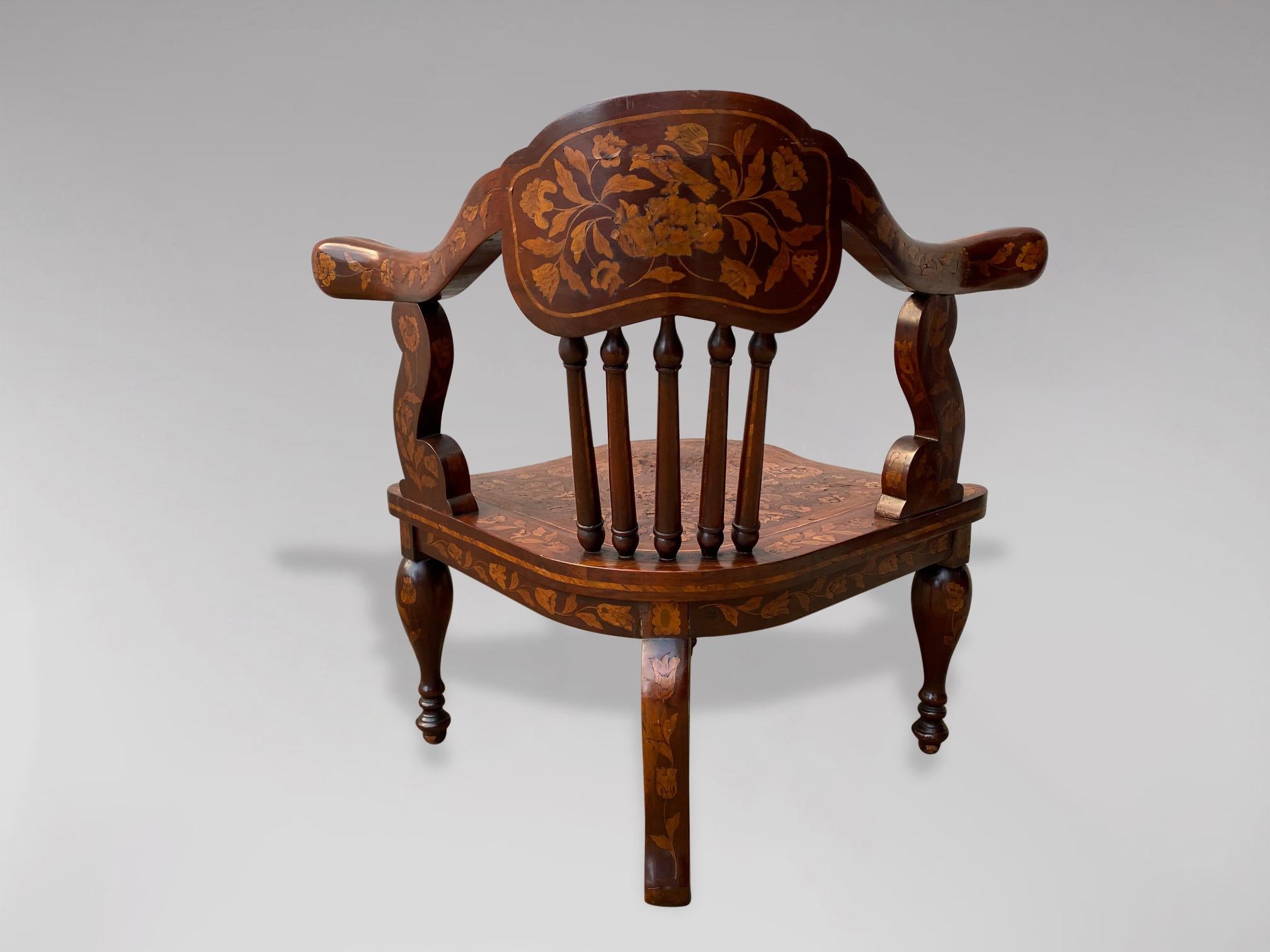 18th Century Dutch Marquetry Corner Armchair For Sale 1