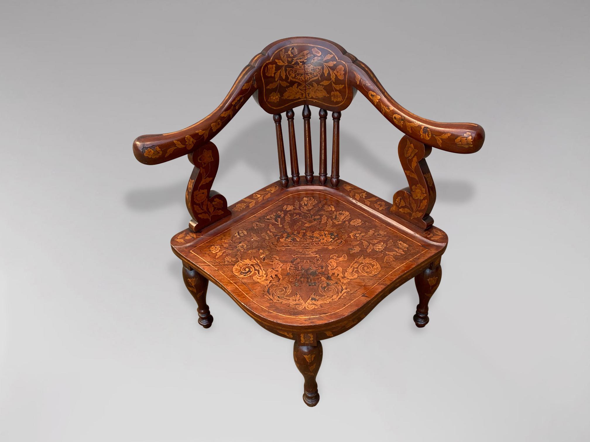 18th Century Dutch Marquetry Corner Armchair For Sale 2