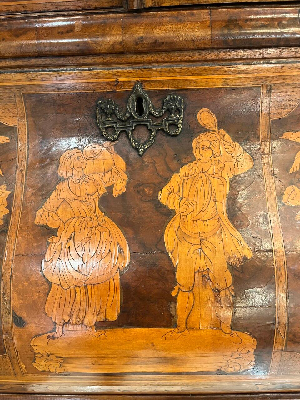 18th Century Dutch Marquetry Drop Front Secretaire In Good Condition For Sale In Houston, TX