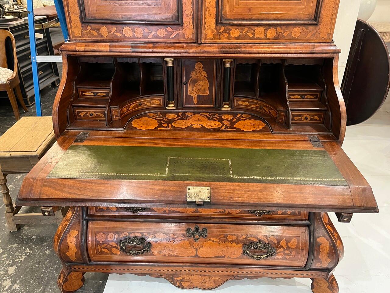 Mahogany 18th Century Dutch Marquetry Drop Front Secretaire For Sale
