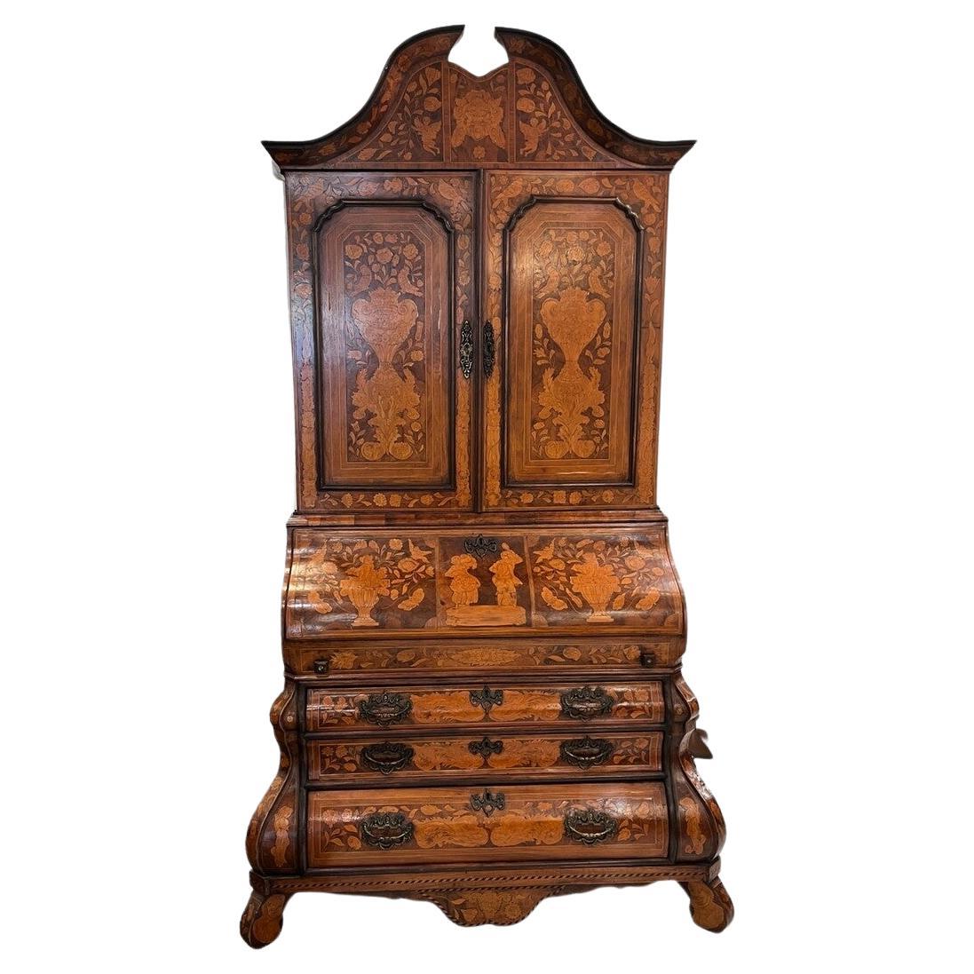 18th Century Dutch Marquetry Drop Front Secretaire For Sale