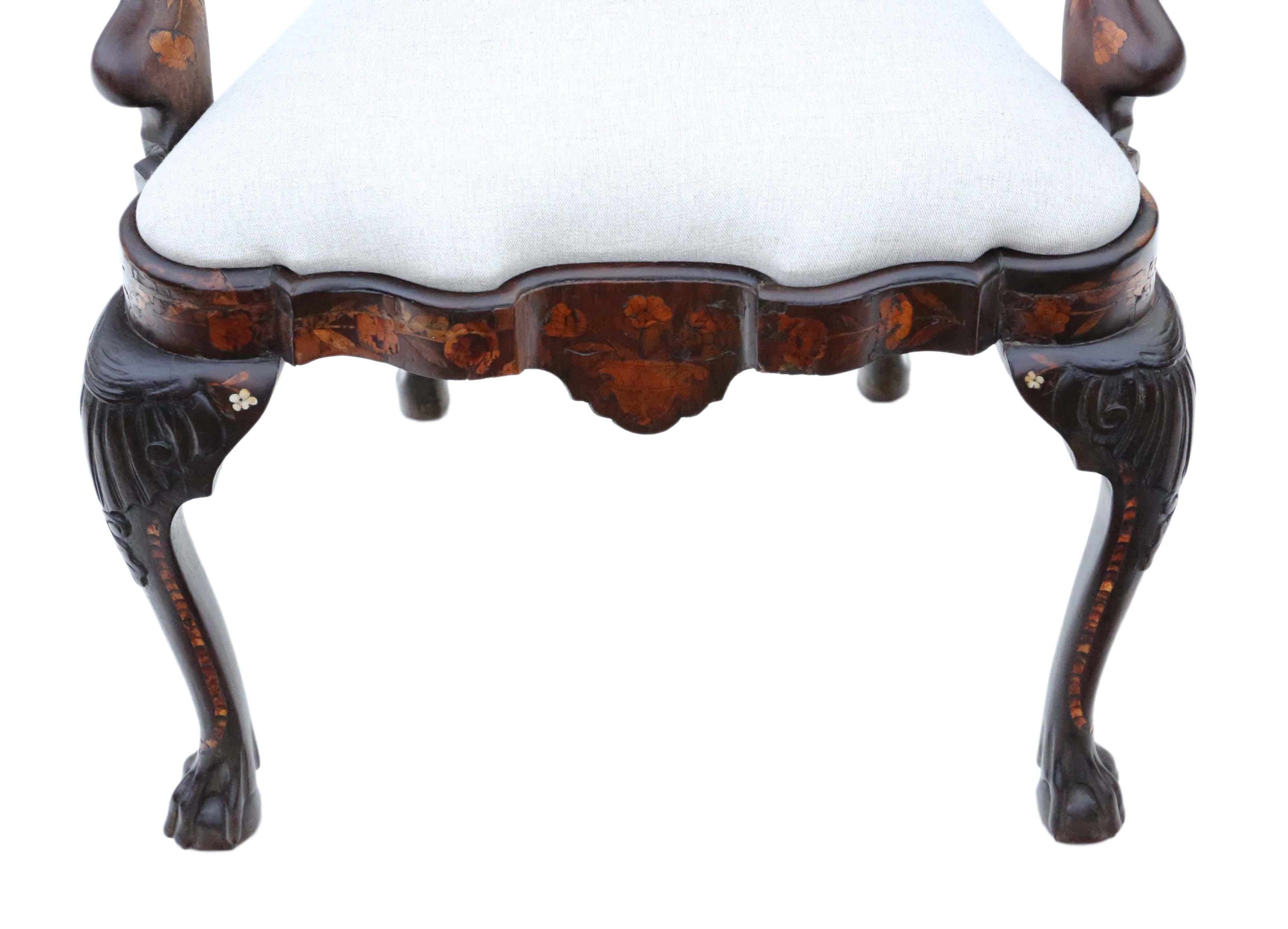 18th Century Dutch Marquetry Elbow Arm Chair: Antique, Very Fine Quality For Sale 1