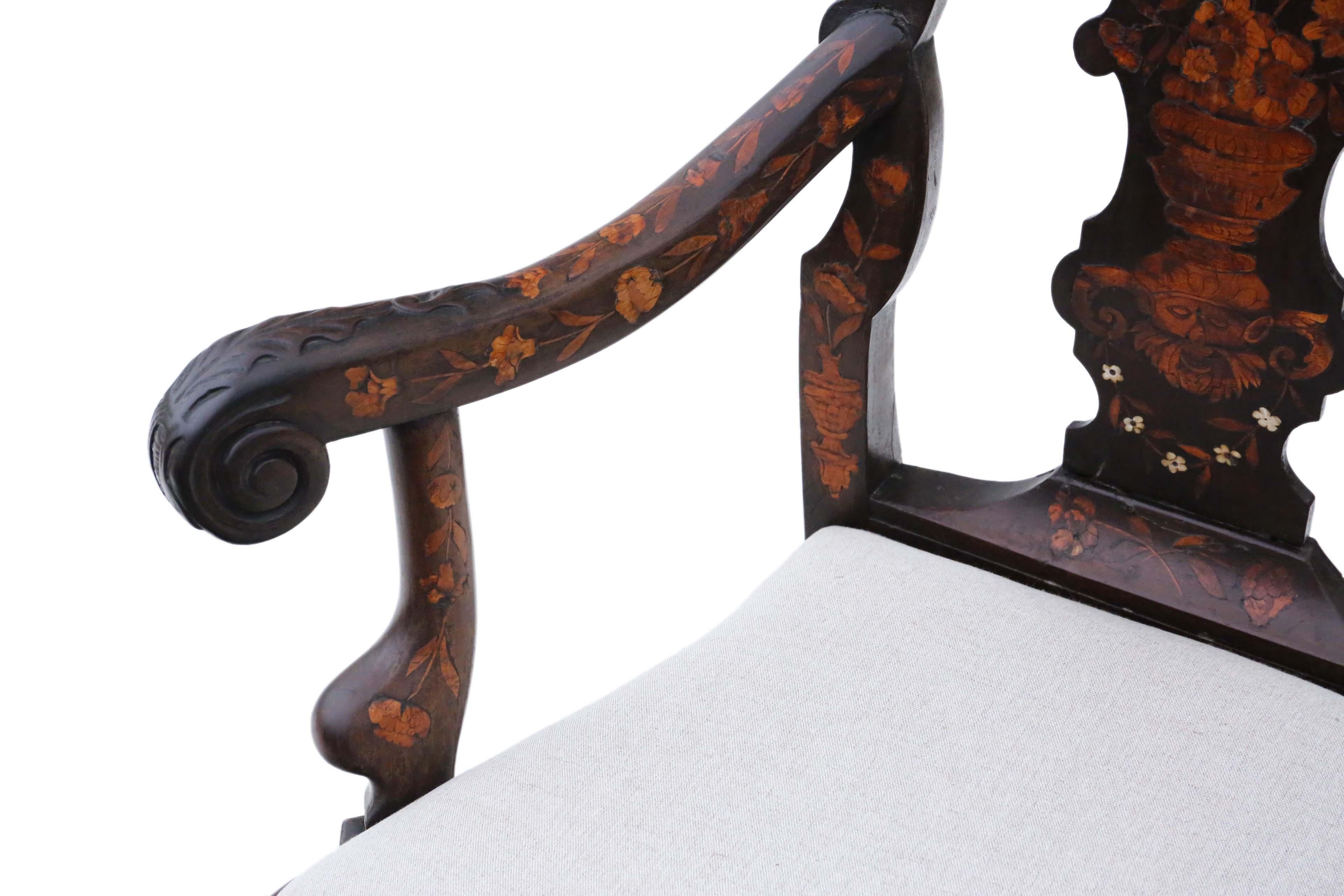 18th Century Dutch Marquetry Elbow Arm Chair: Antique, Very Fine Quality For Sale 2