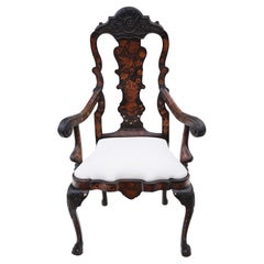 18th Century Dutch Marquetry Elbow Arm Chair: Antique, Very Fine Quality