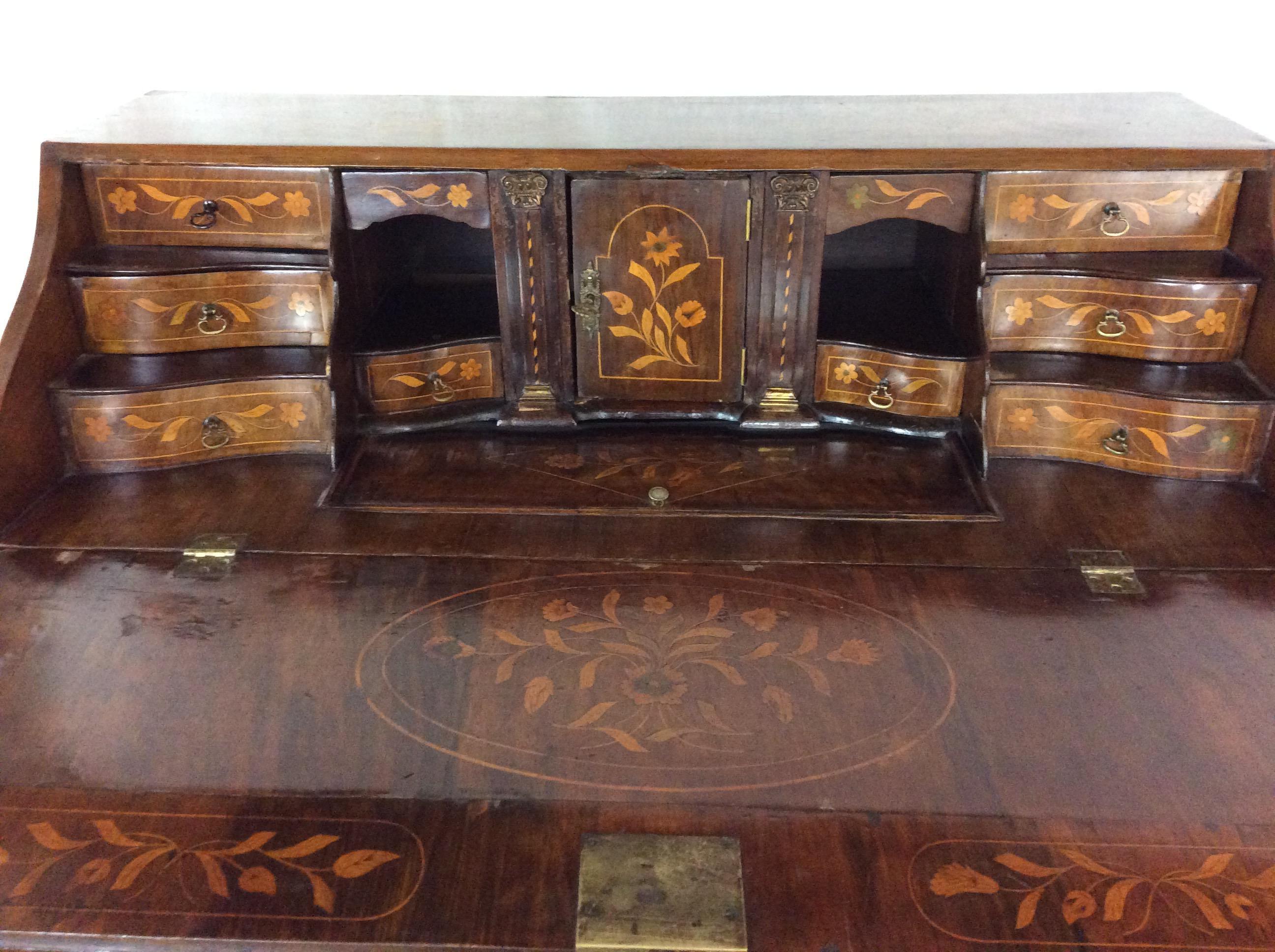 18th Century Dutch Marquetry Inlaid Bombe Secretary/Chest of Drawers 4