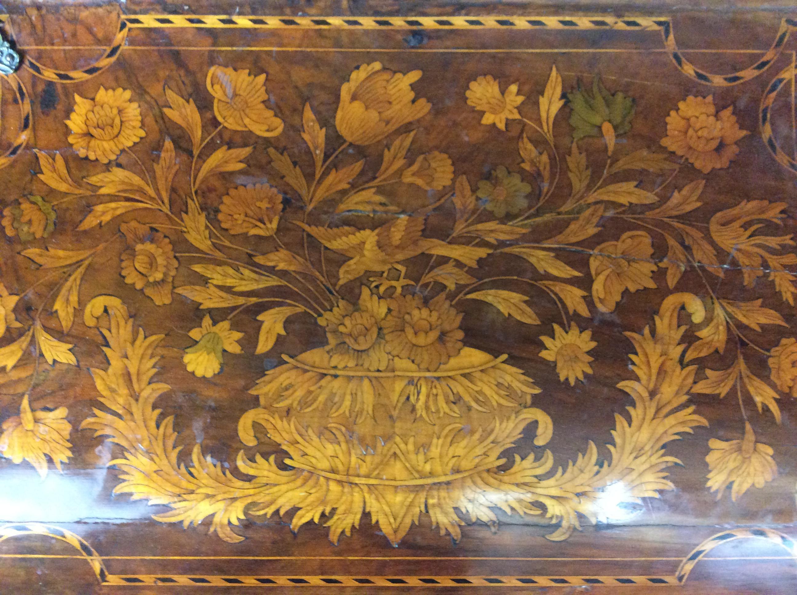 18th Century Dutch Marquetry Inlaid Bombe Secretary/Chest of Drawers 1
