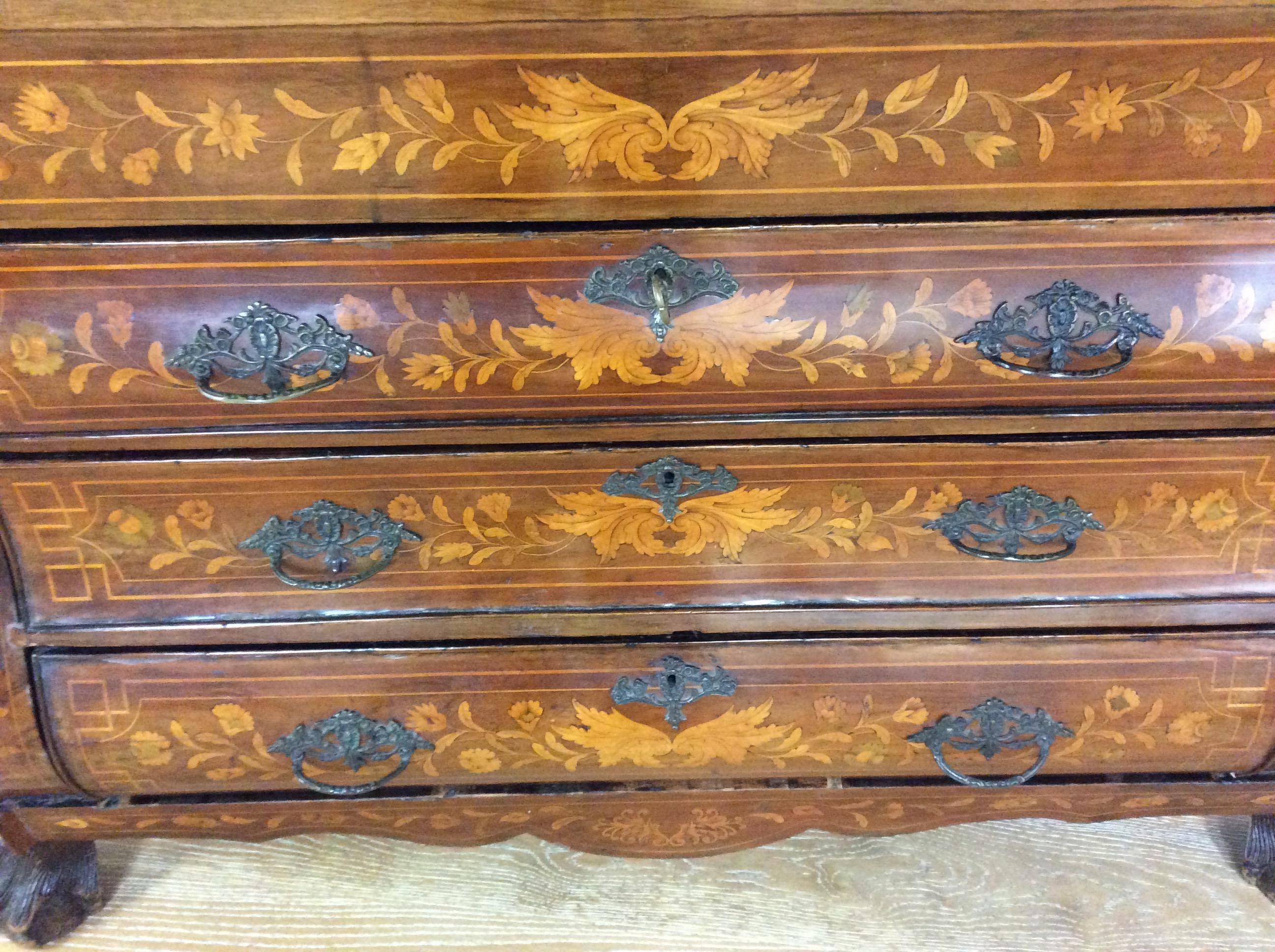 18th Century Dutch Marquetry Inlaid Bombe Secretary/Chest of Drawers 2