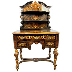 18th Century Dutch Marquetry Inlay Lowboy with Stretcher Base