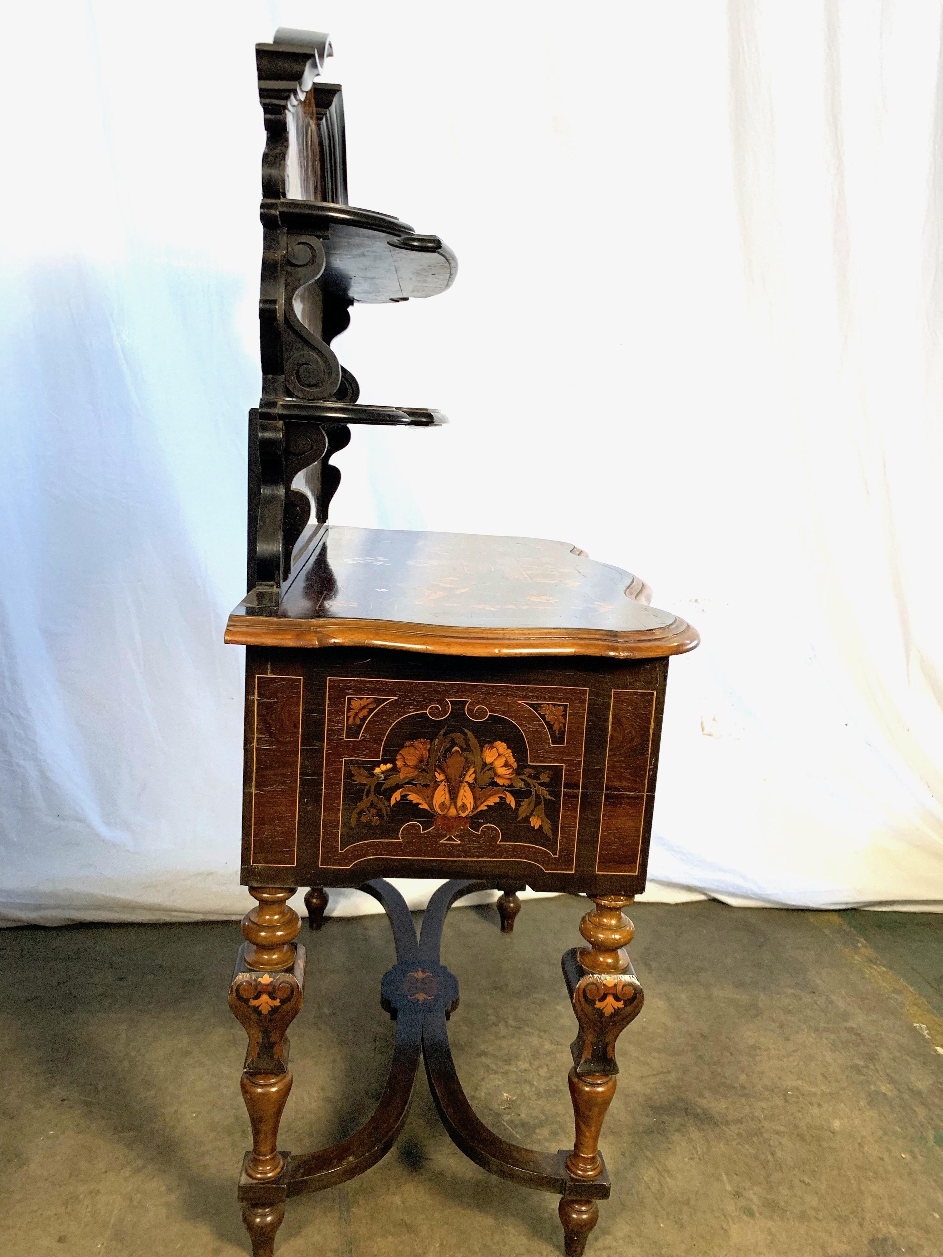 18th Century Dutch Marquetry Inlay Lowboy with Stretcher Base For Sale 2