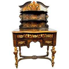 18th Century Dutch Marquetry Inlay Lowboy with Stretcher Base