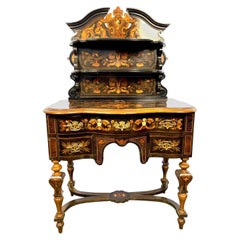 18th Century Dutch Marquetry Inlay Lowboy with Stretcher Base