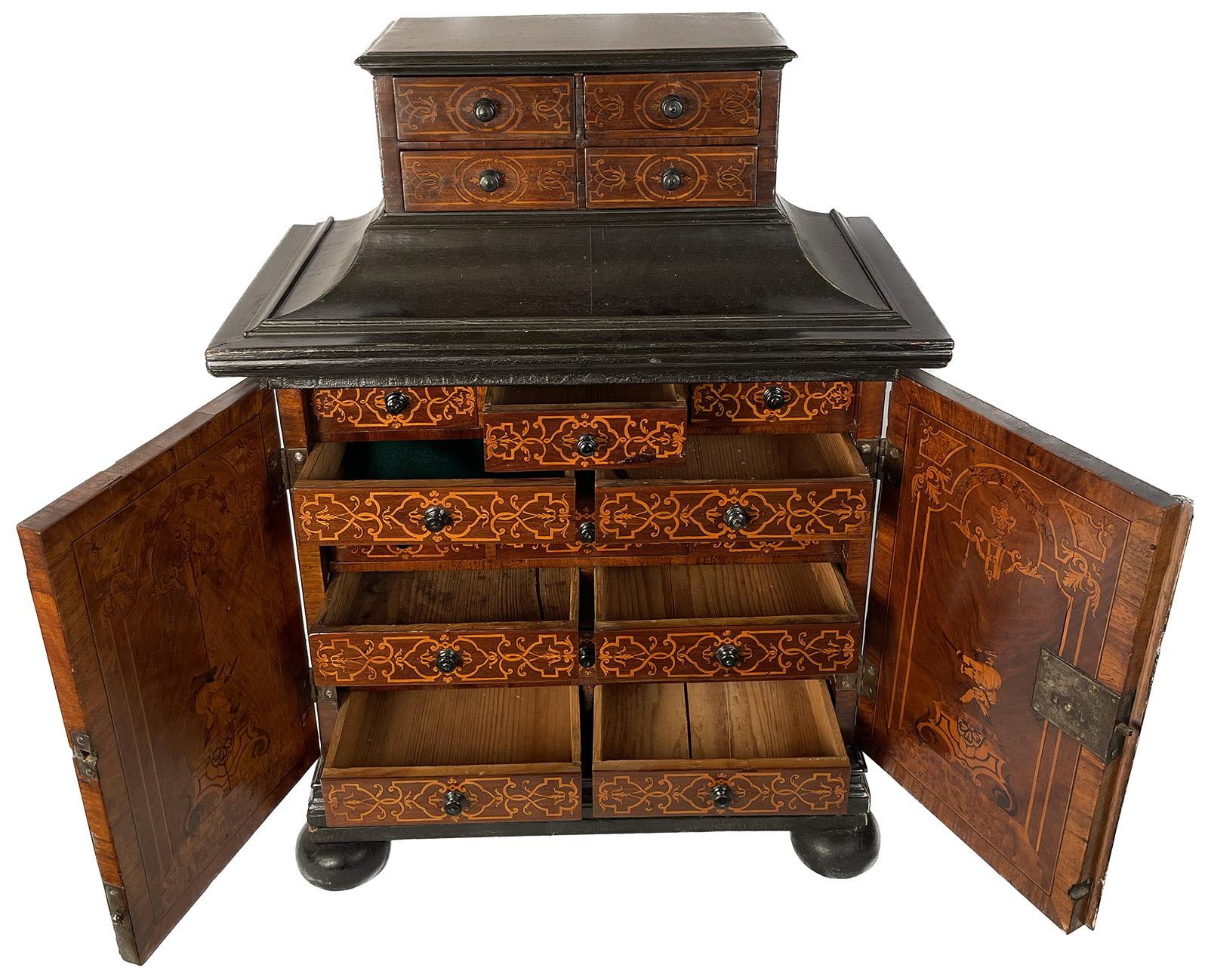 18th Century and Earlier 18th Century Dutch Marquetry Jewelry Cabinet For Sale