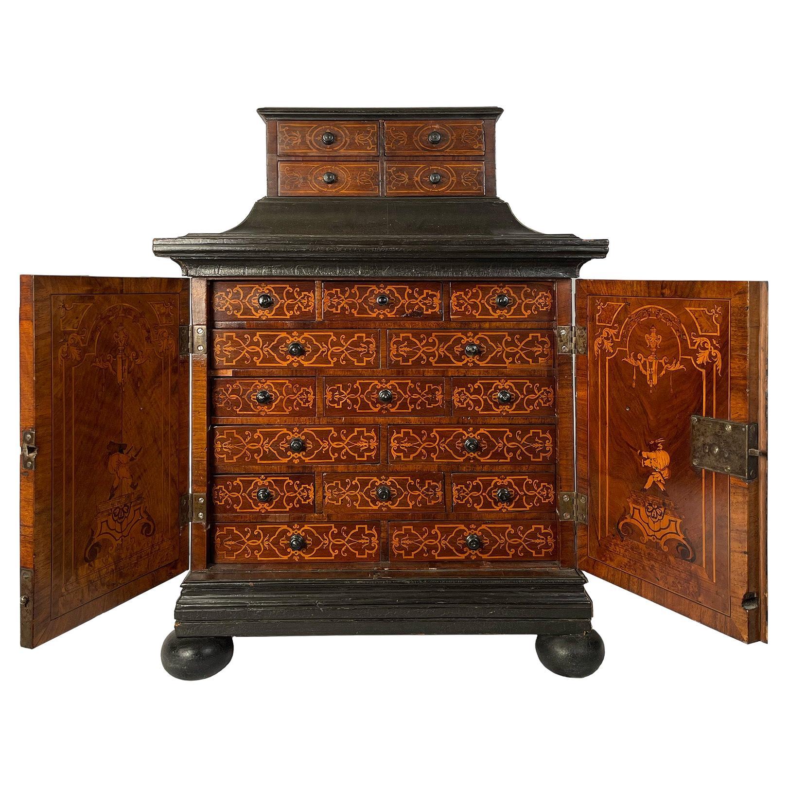 18th Century Dutch Marquetry Jewelry Cabinet For Sale