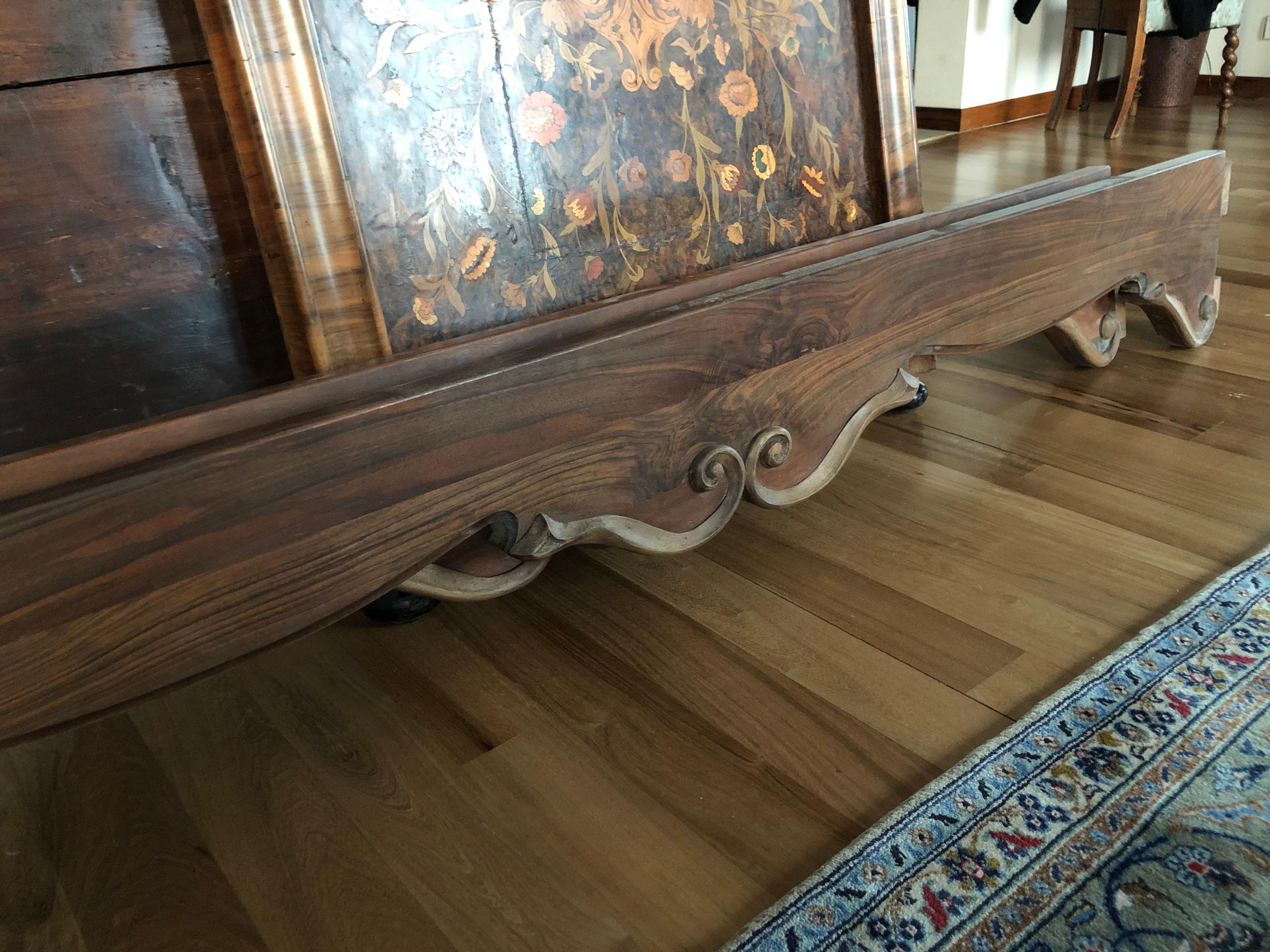 18th Century Dutch Marquetry Mahogany Single Bed Frame with Colorful Inlay For Sale 11