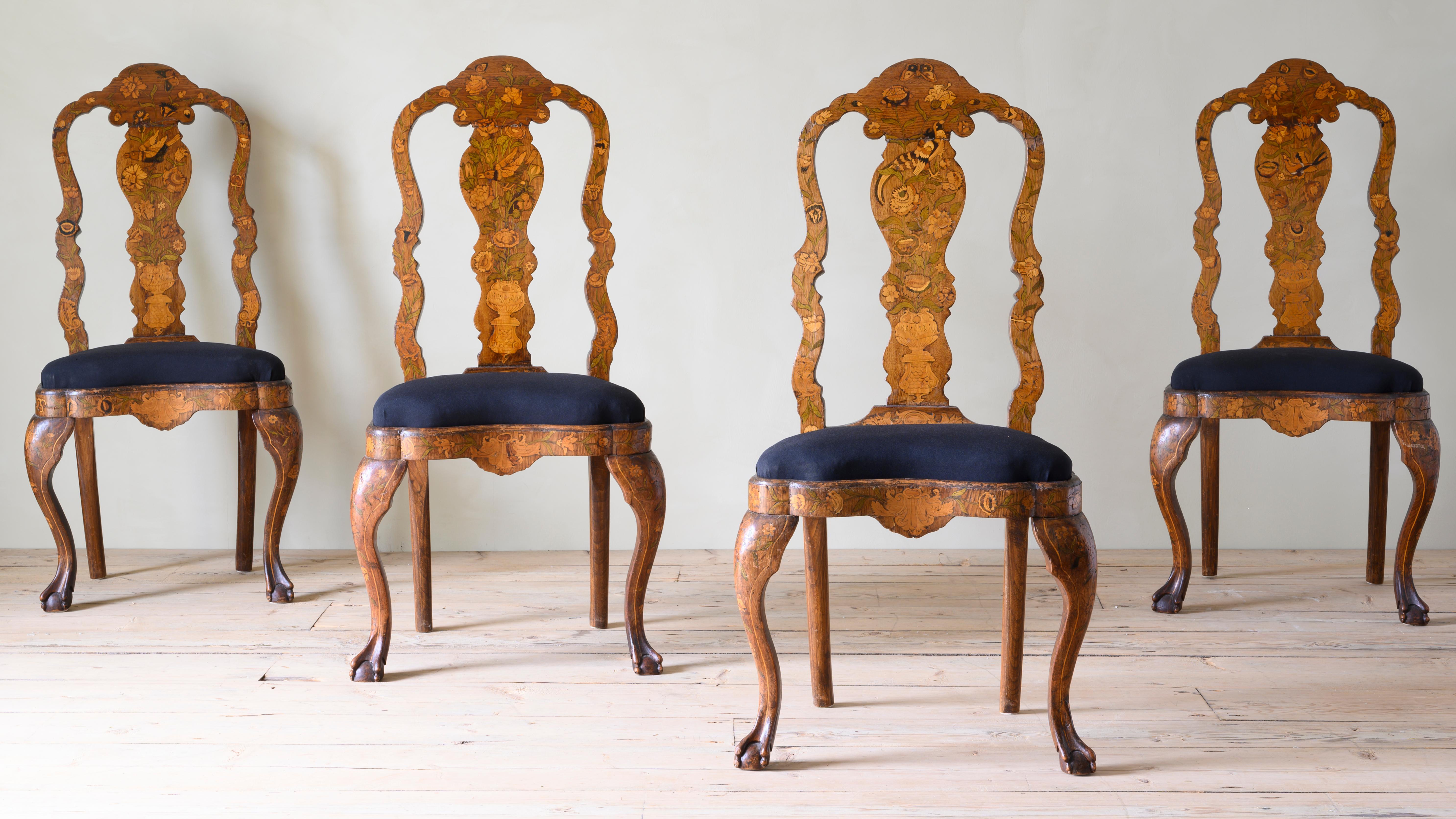Rococo chaises d'appoint en marqueterie hollandaise du 18e siècle