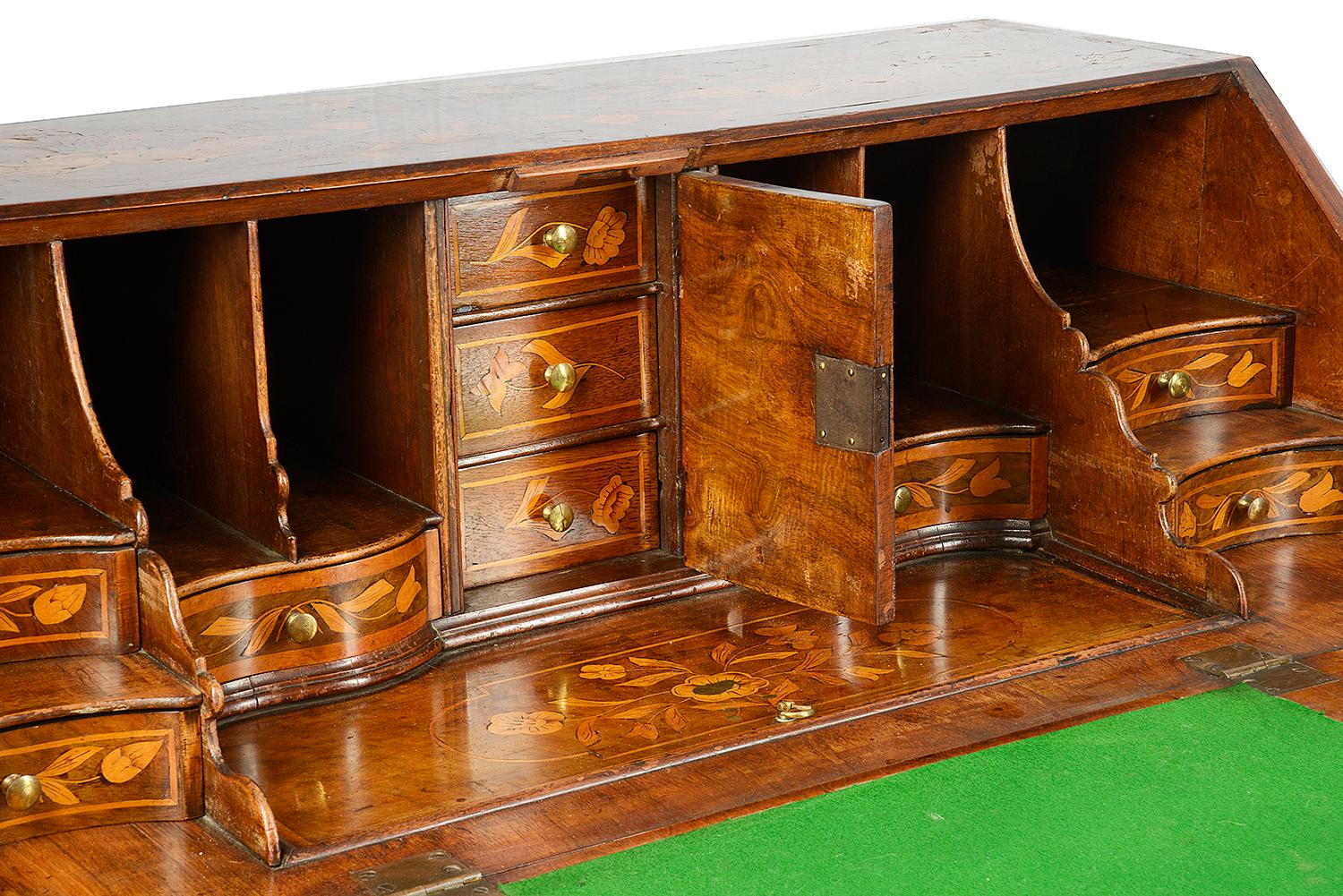 18th Century and Earlier 18th Century Dutch Marquetry Walnut Bureau