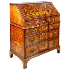 Antique 18th Century Dutch Marquetry Walnut Bureau