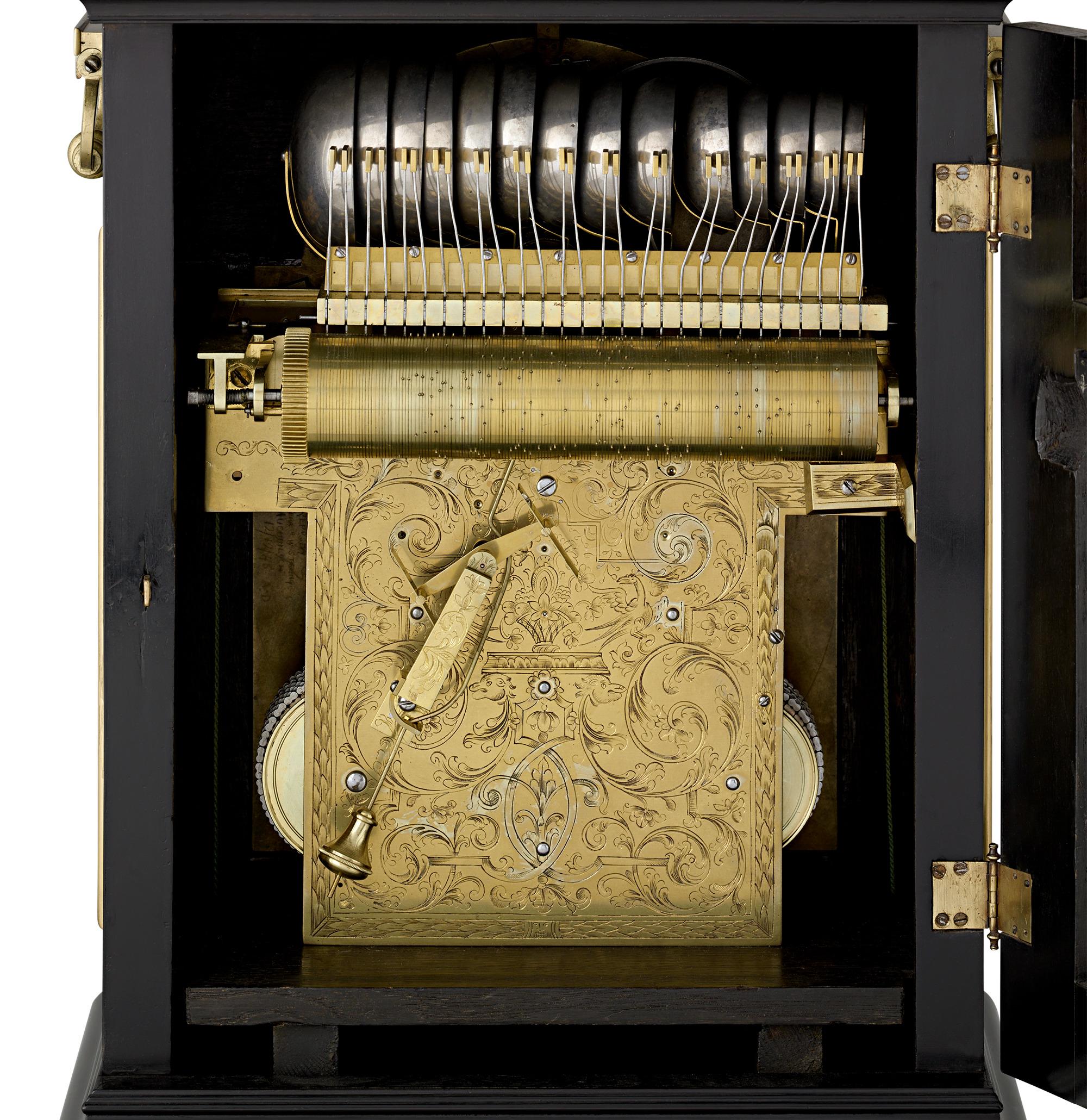 Brass 18th Century Dutch Musical Bracket Clock For Sale