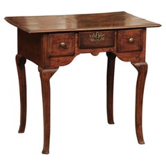 18th Century Dutch Oak Lowboy with 3 Drawers and Cabriole Legs