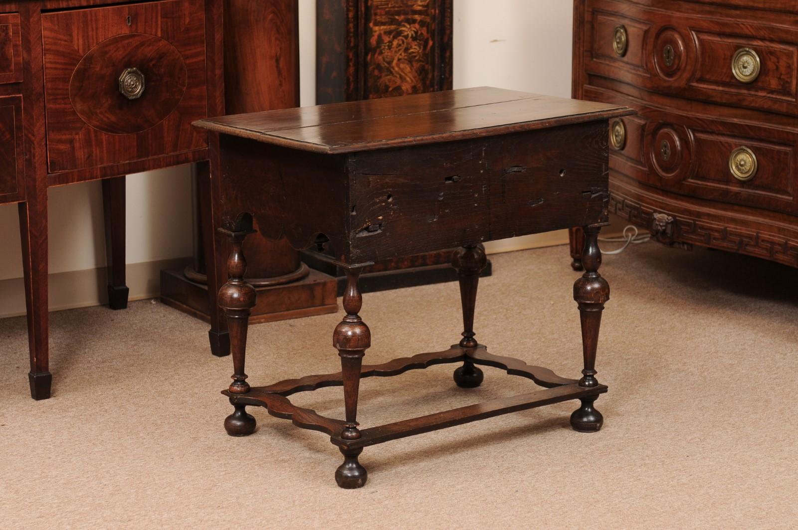 18th Century Dutch Oak Lowboy with 3 Drawers, Shaped Apron & Turned Legs For Sale 6